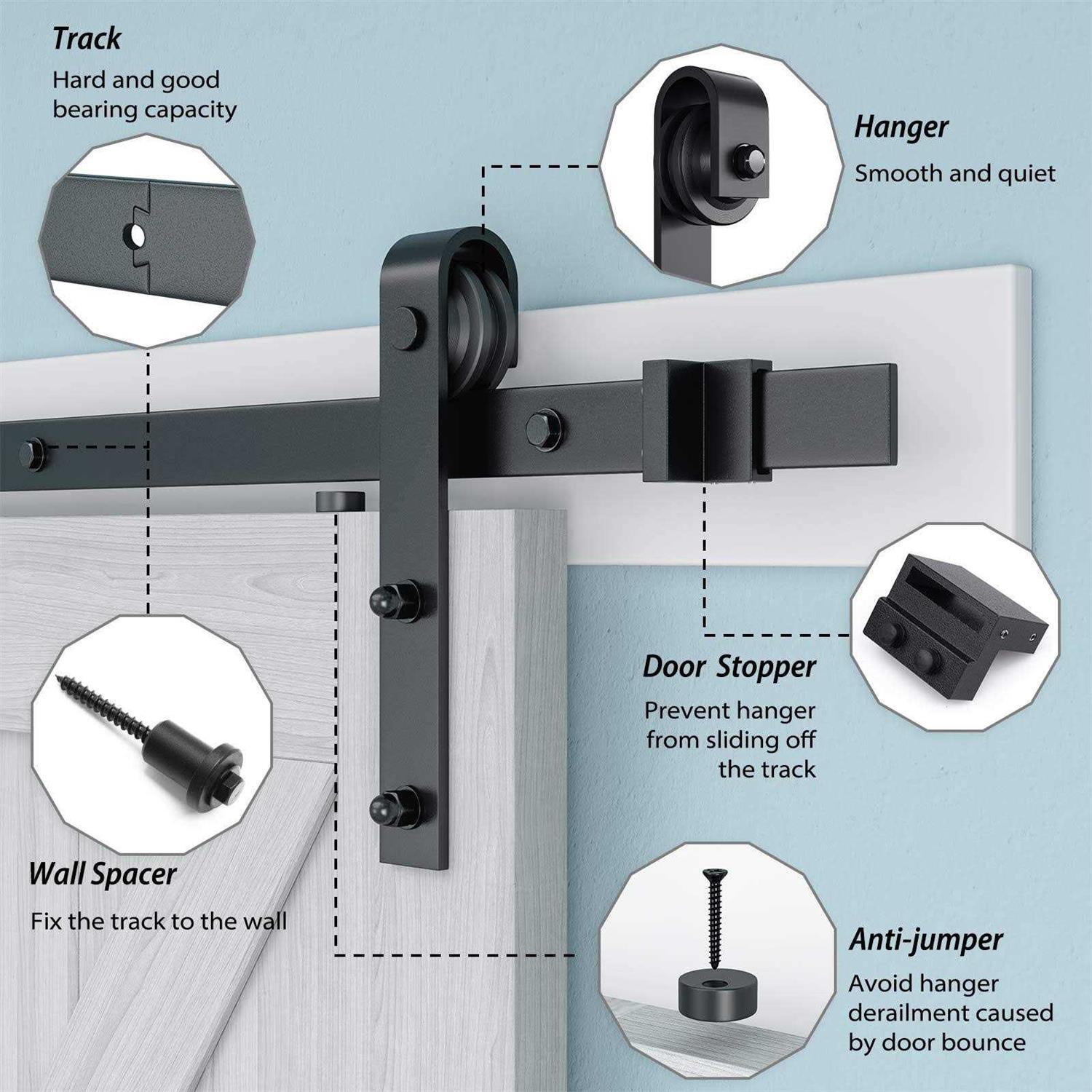 Genius Iron 6.6FT Single Barn Door Hardware Classic Design Standard Track with Upgraded Nylon Bearings - Cheap Fitting