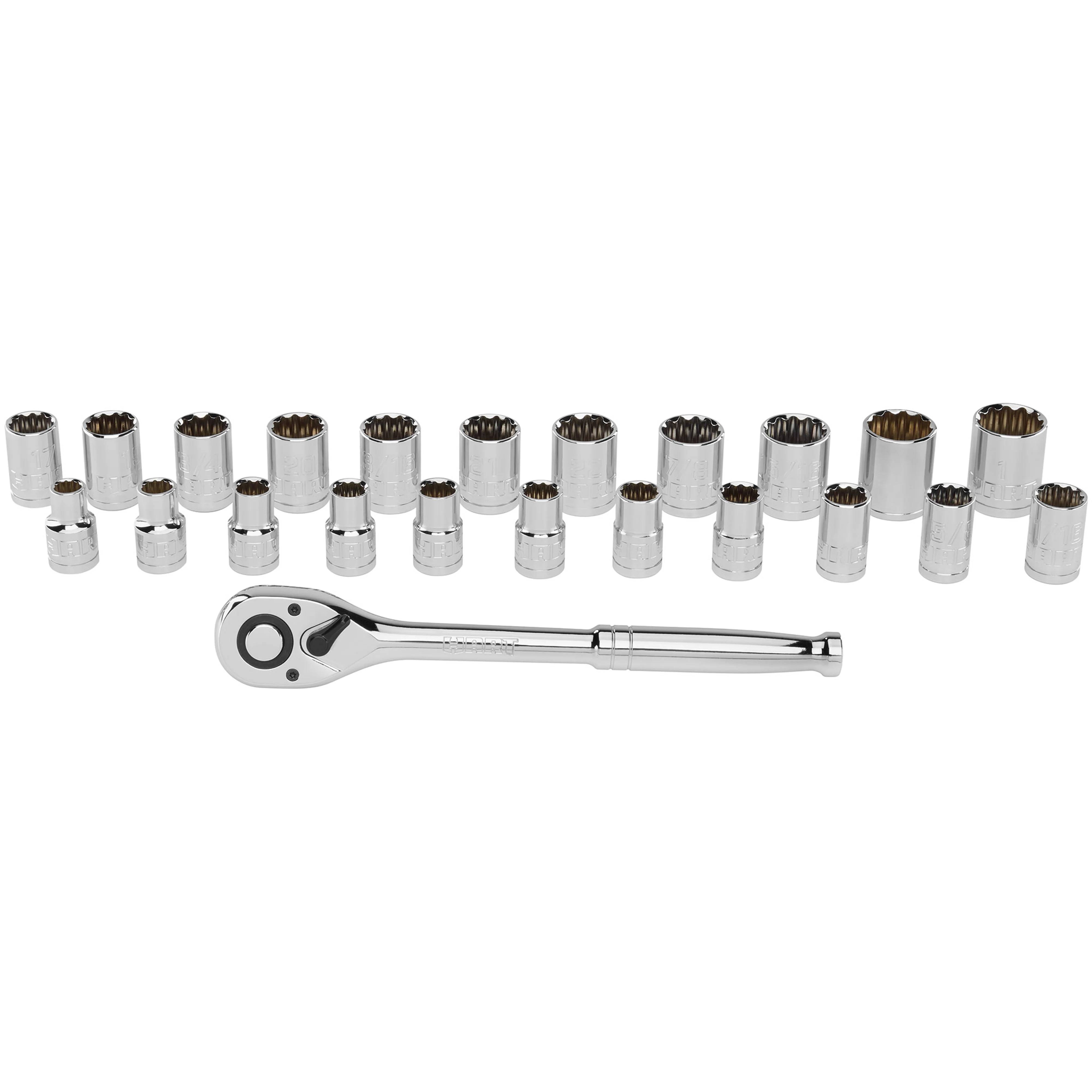 HART 23-Piece 1/2-Inch Drive Mechanics Set with Socket Wrench Ratchet and Sets, Chrome Finish - Cheap Fitting
