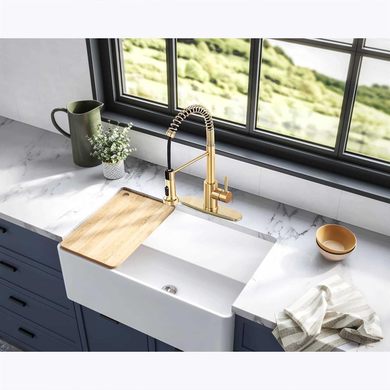 HGN Kitchen Faucet with Pull Down Sprayer Commercial Single Handle Kitchen Sink Faucets for Farmhouse Camper Laundry Utility Rv Wet Bar - Cheap Fitting