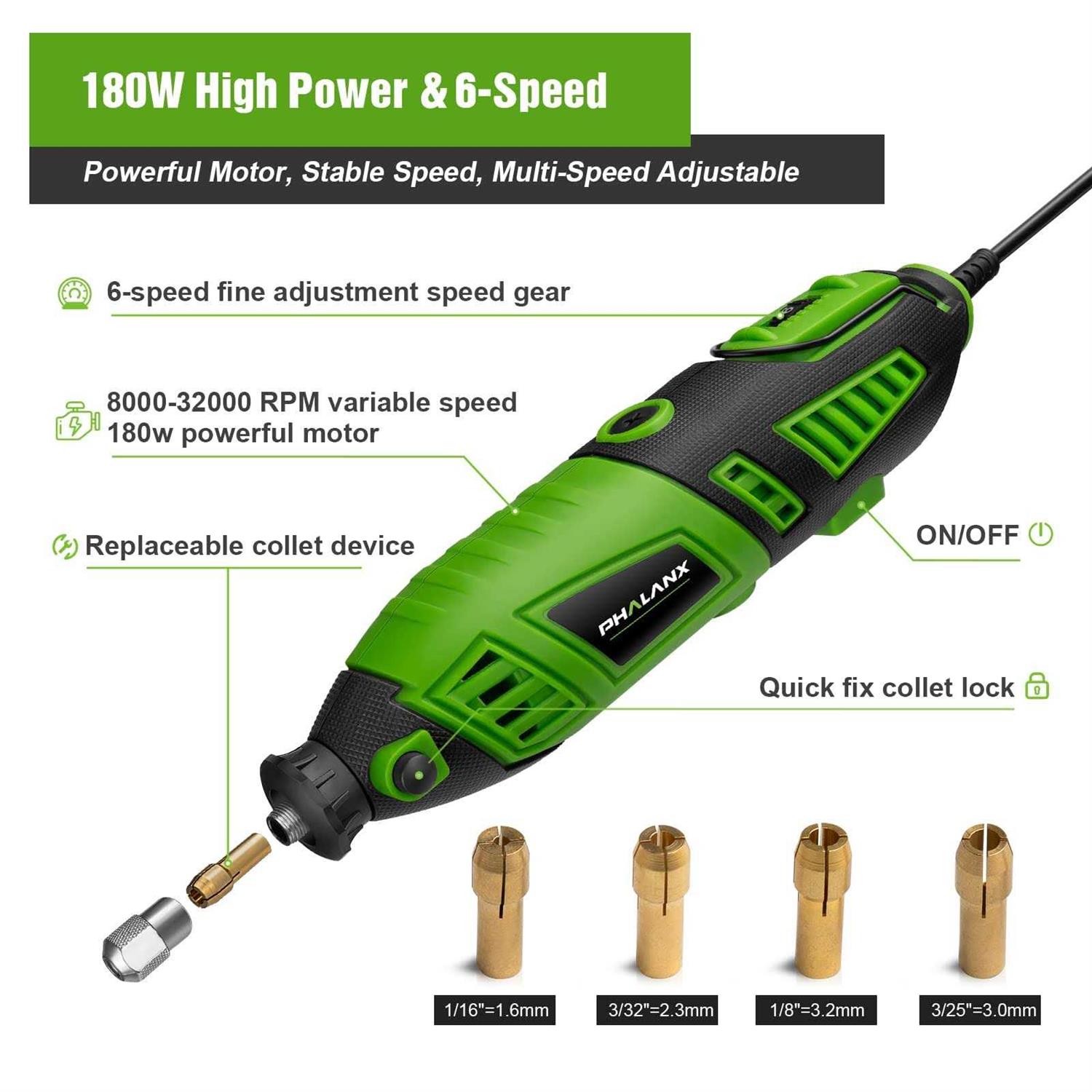 180W Rotary Tool Kit 1.5-Amp Phalanx 6 Variable Speed with Flex Shaft - Cheap Fitting