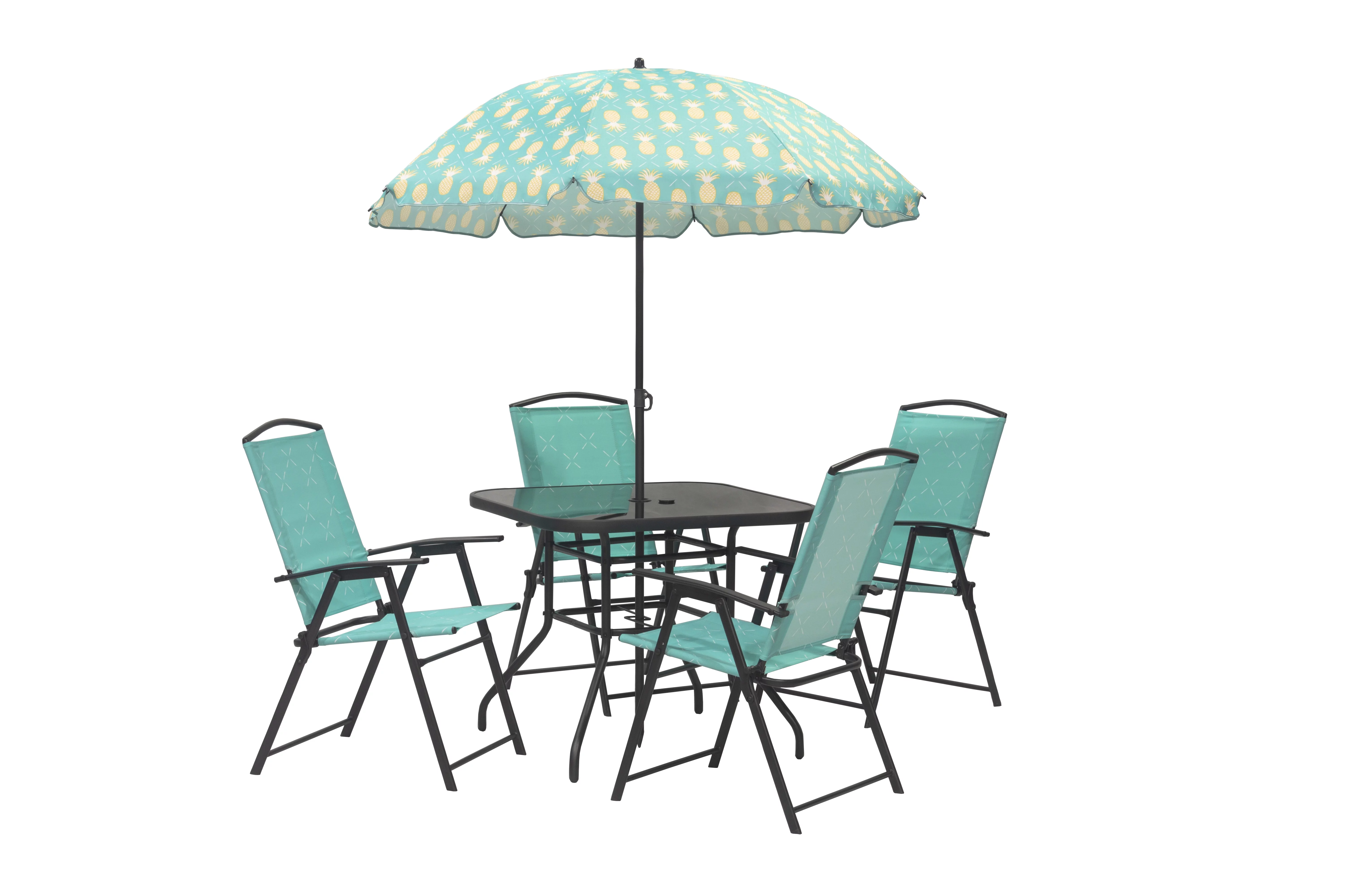 Donglin Wyndham 6pcs Outdoor Funiture Steel Folding Dining Set with Umbrella,Blue,4 person  seating - Cheap Fitting