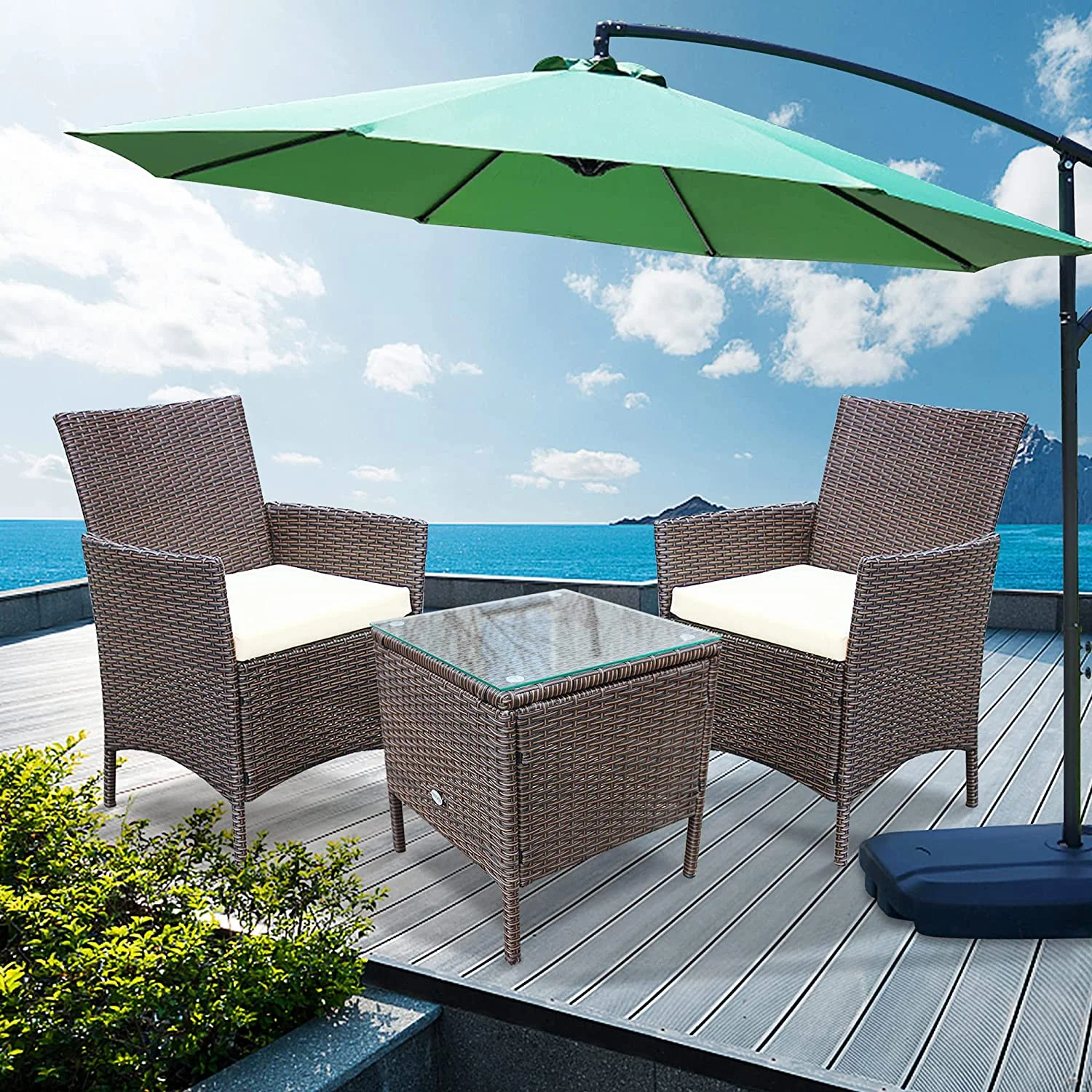 Devoko 3 Pieces Outdoor Furniture Sets Rattan Wicker Chairs Patio Conversation Set, Beige - Cheap Fitting