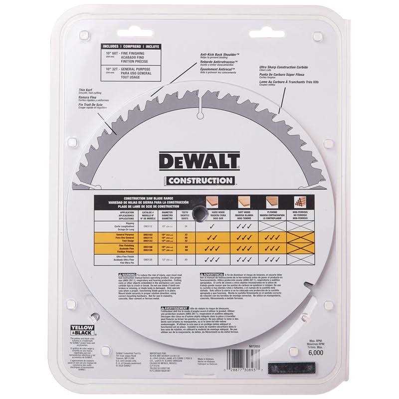DeWalt DW3106P5 10 Saw Blade Combo Pack - Cheap Fitting