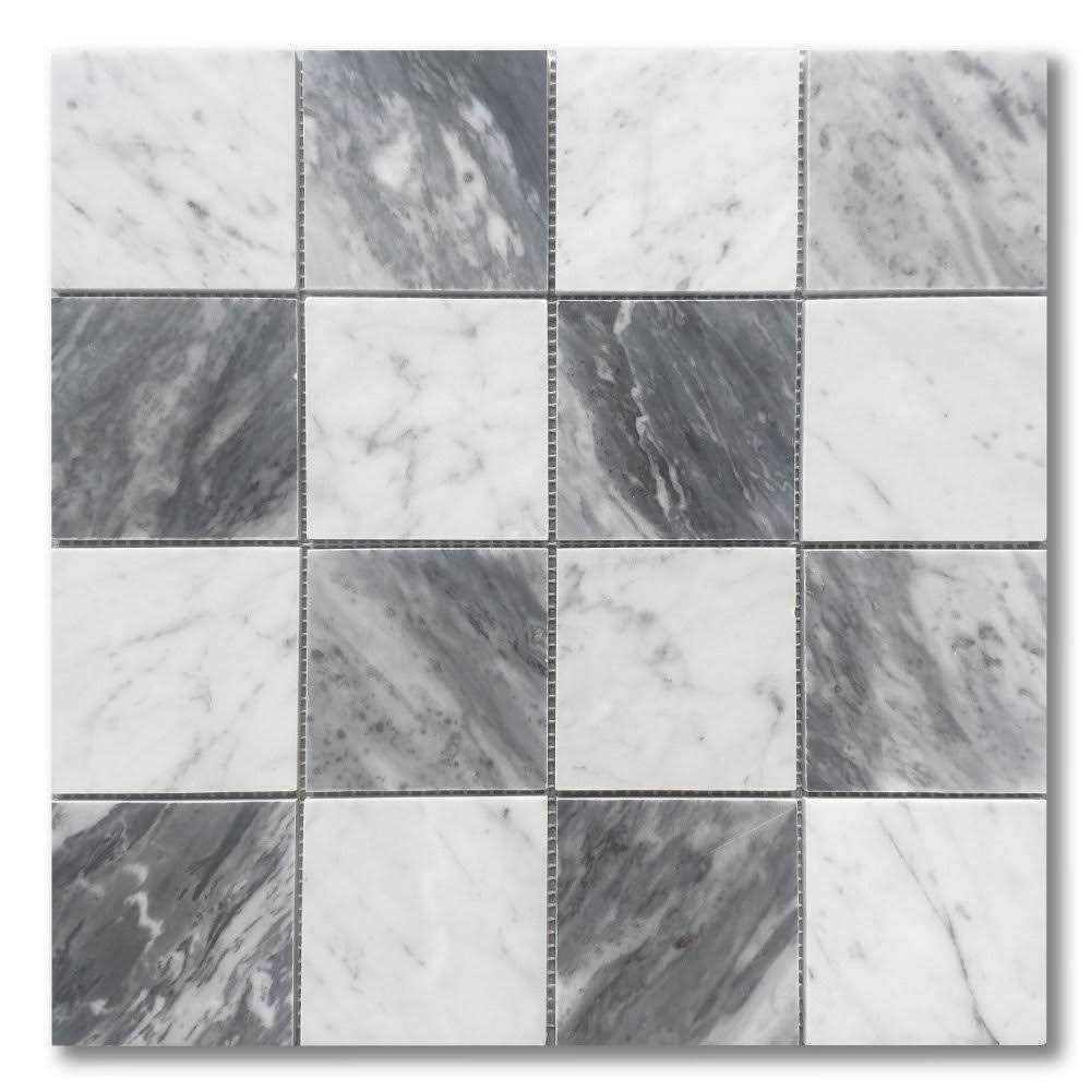 Marble Online 3×3 Checkerboard Carrara White Bardiglio Gray Marble Mosaic Tile Honed - Cheap Fitting