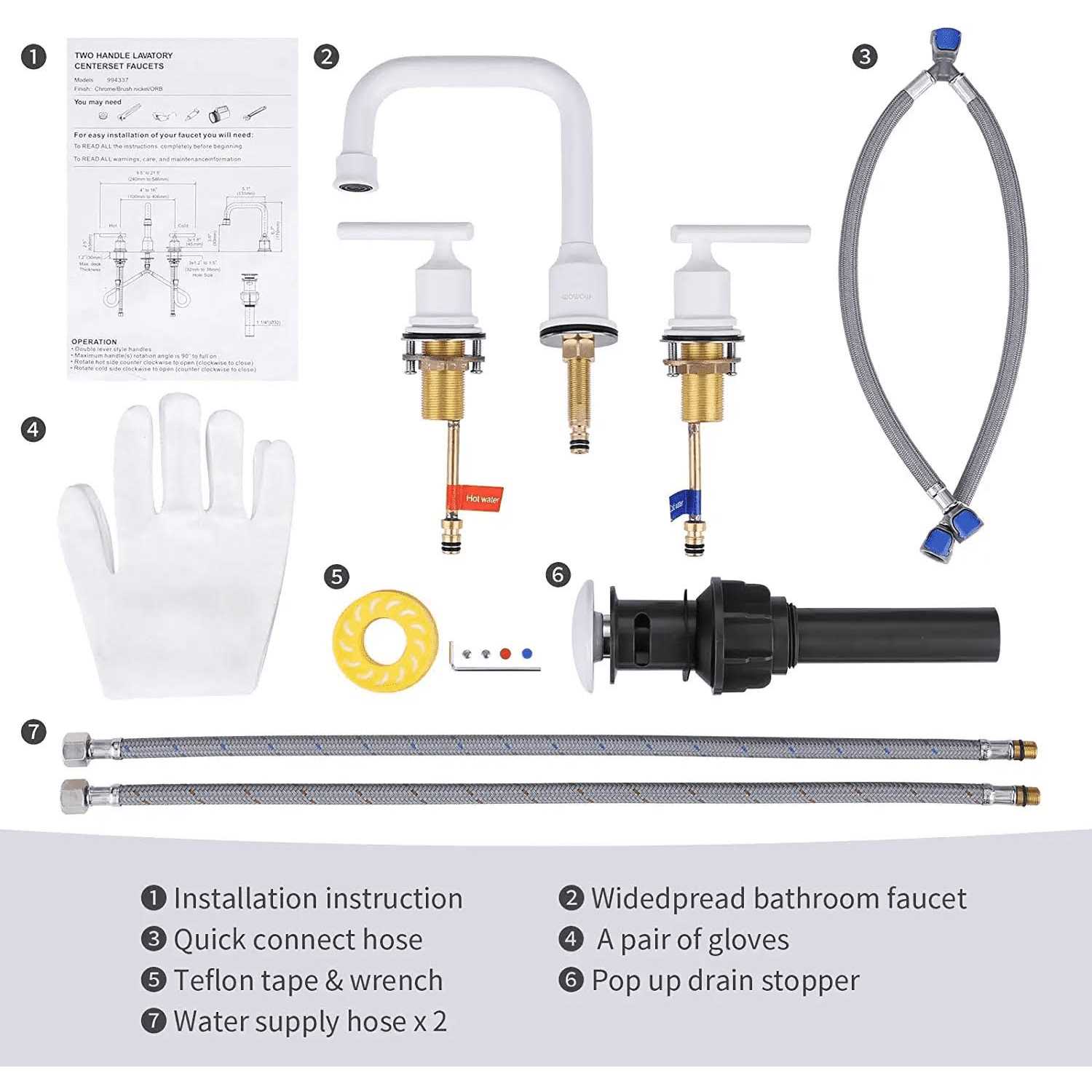 WOWOW 8 in. Widespread Double Handle Bathroom Faucet with Drain Kit - Cheap Fitting