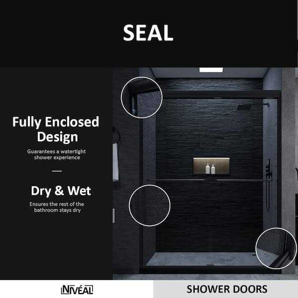niveal Vale 60 in. W x 72 in. H Sliding Semi-Frameless Shower Door in Chrome with Clear Glass - Cheap Fitting