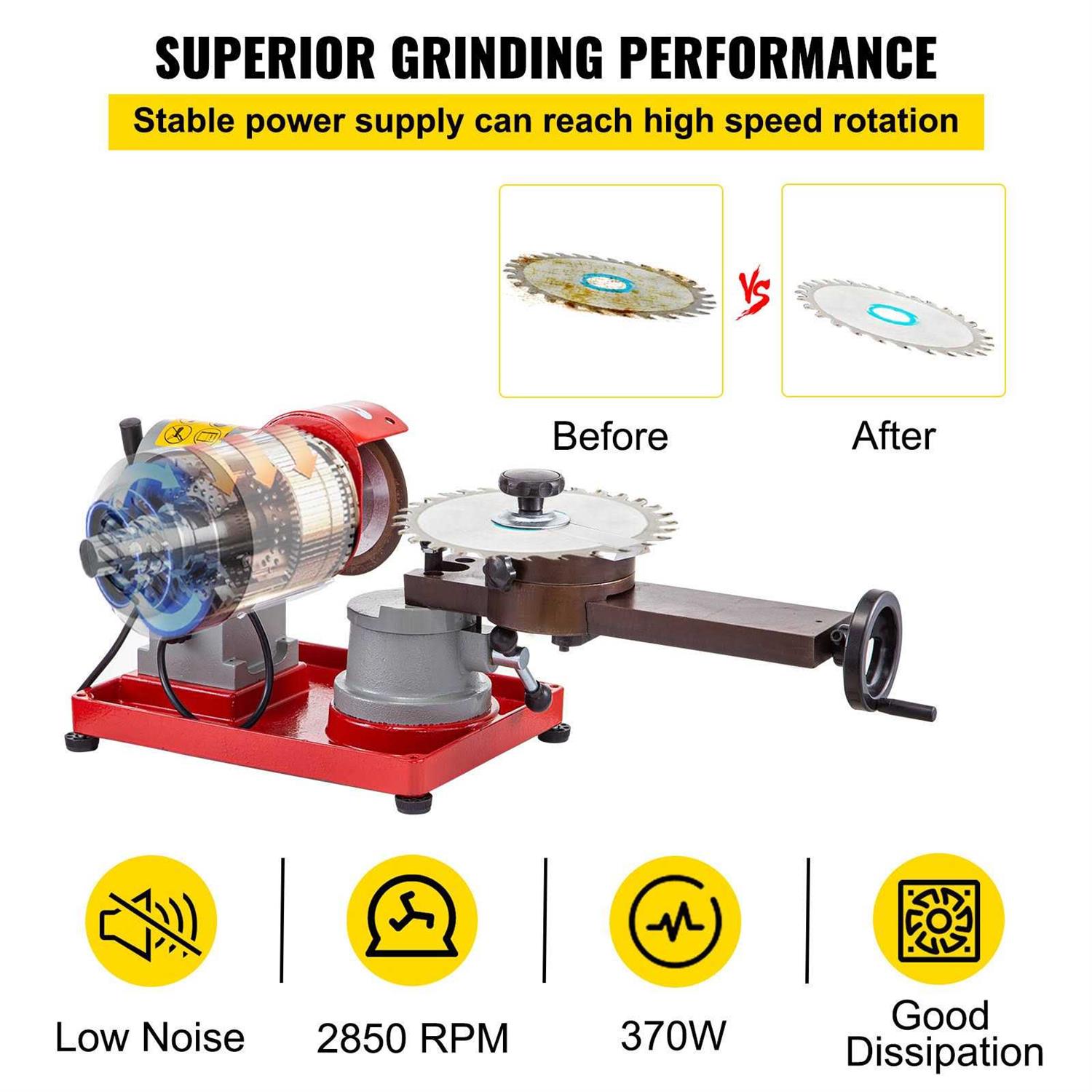 VEVOR Circular Saw Blade Sharpener 370W Rotary Angle Mill Grinding Machine with 5 Grinding Wheel - Cheap Fitting