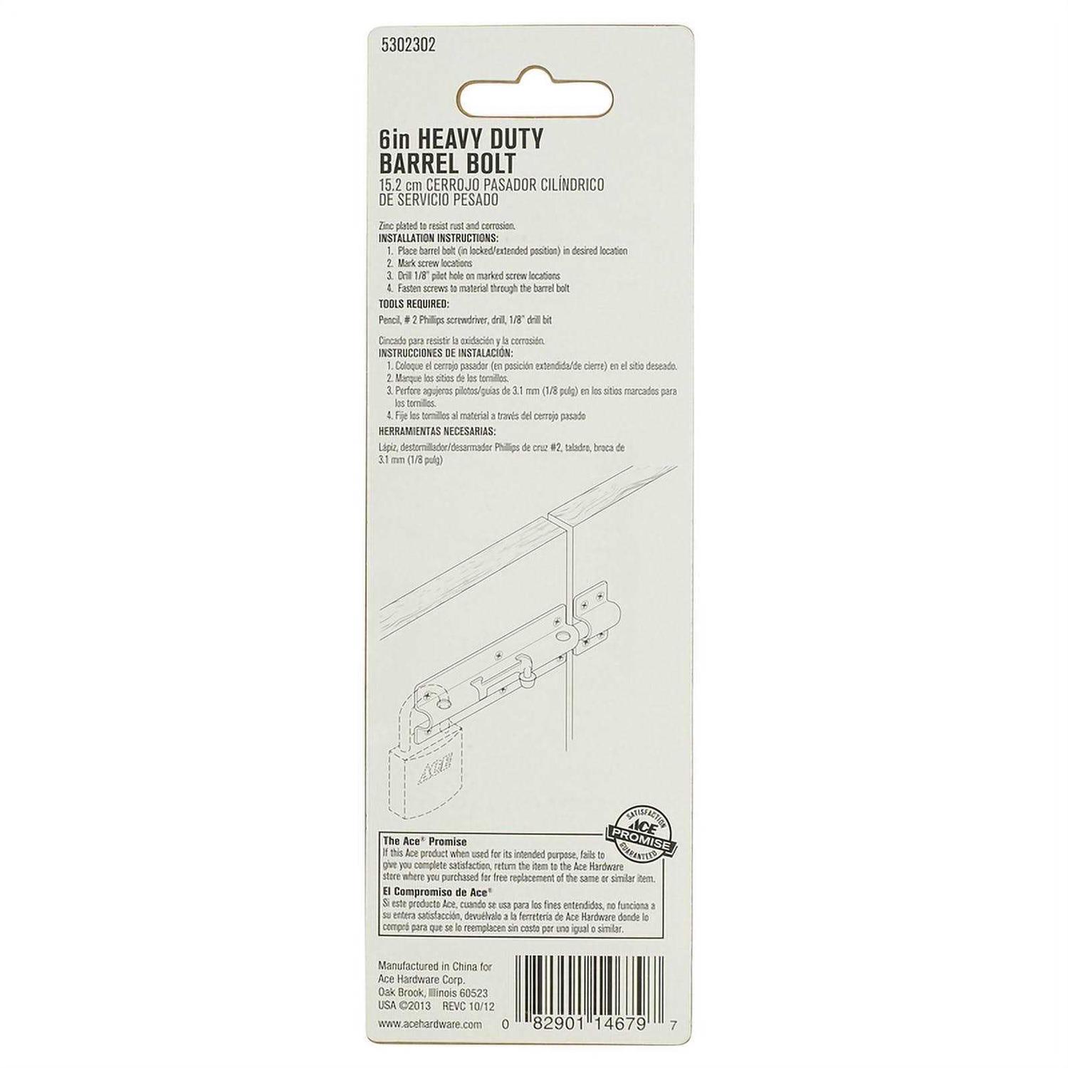 Ace Barrel Bolt Zinc 6 in. L - Cheap Fitting