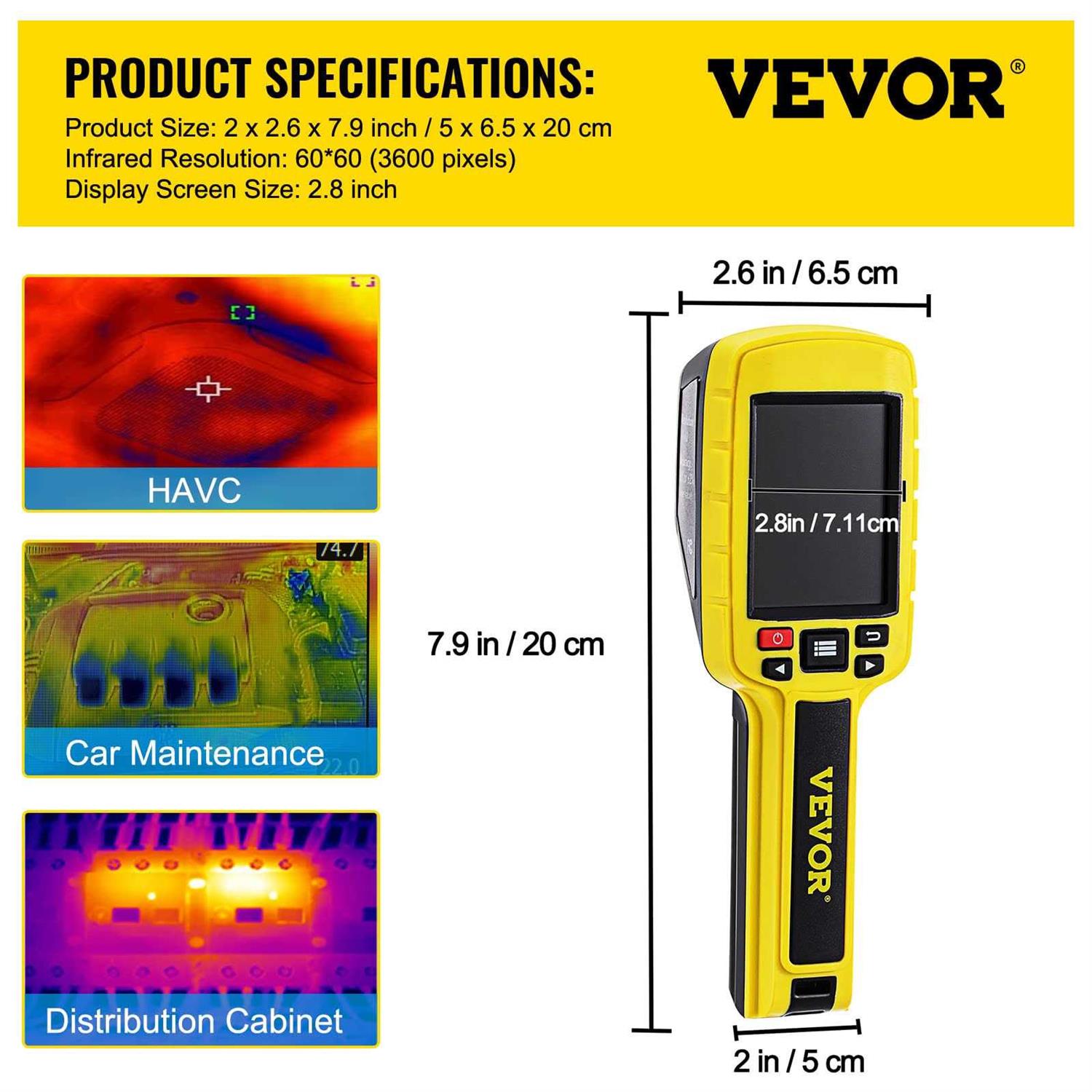VEVOR Thermal Imaging Camera 60×60 IR Resolution Infrared Camera with 2.8 Color Display Screen Built-in SD Card and Li-ion Battery - Cheap Fitting