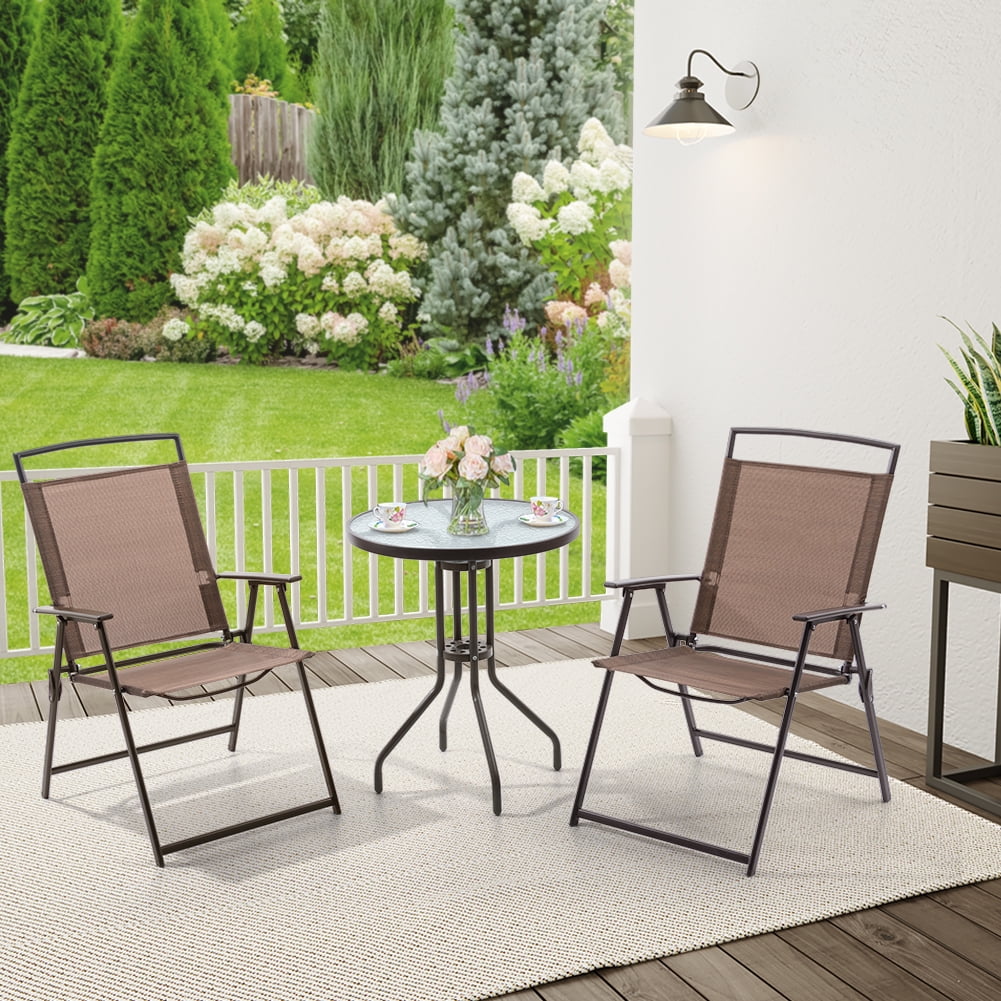 Pellabant Metal Patio Bistro Table and Folding Chairs set of 3 in Brown - Cheap Fitting