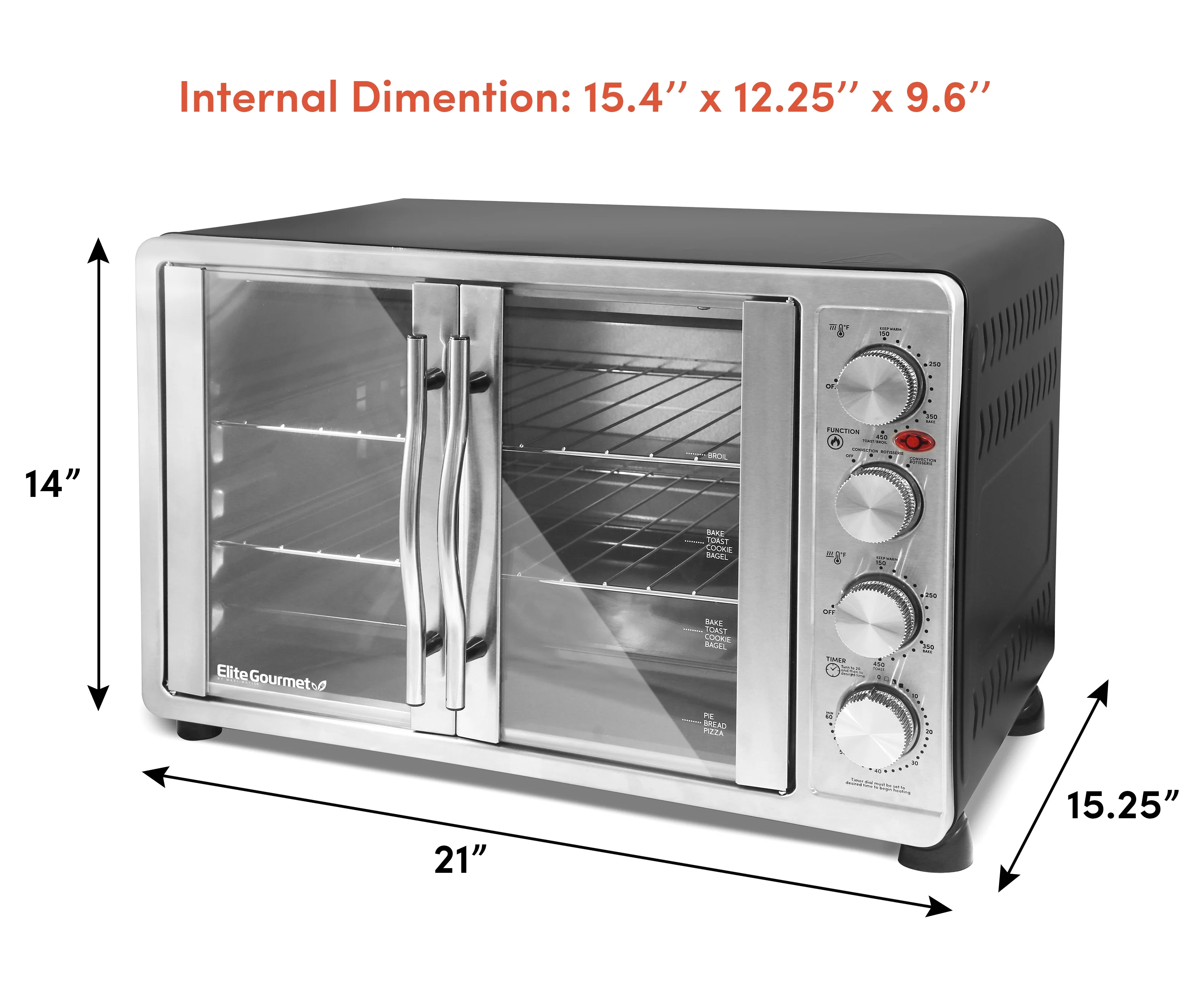 Elite Gourmet ETO4510B New Double Door Oven with Rotisserie and Convection - Cheap Fitting