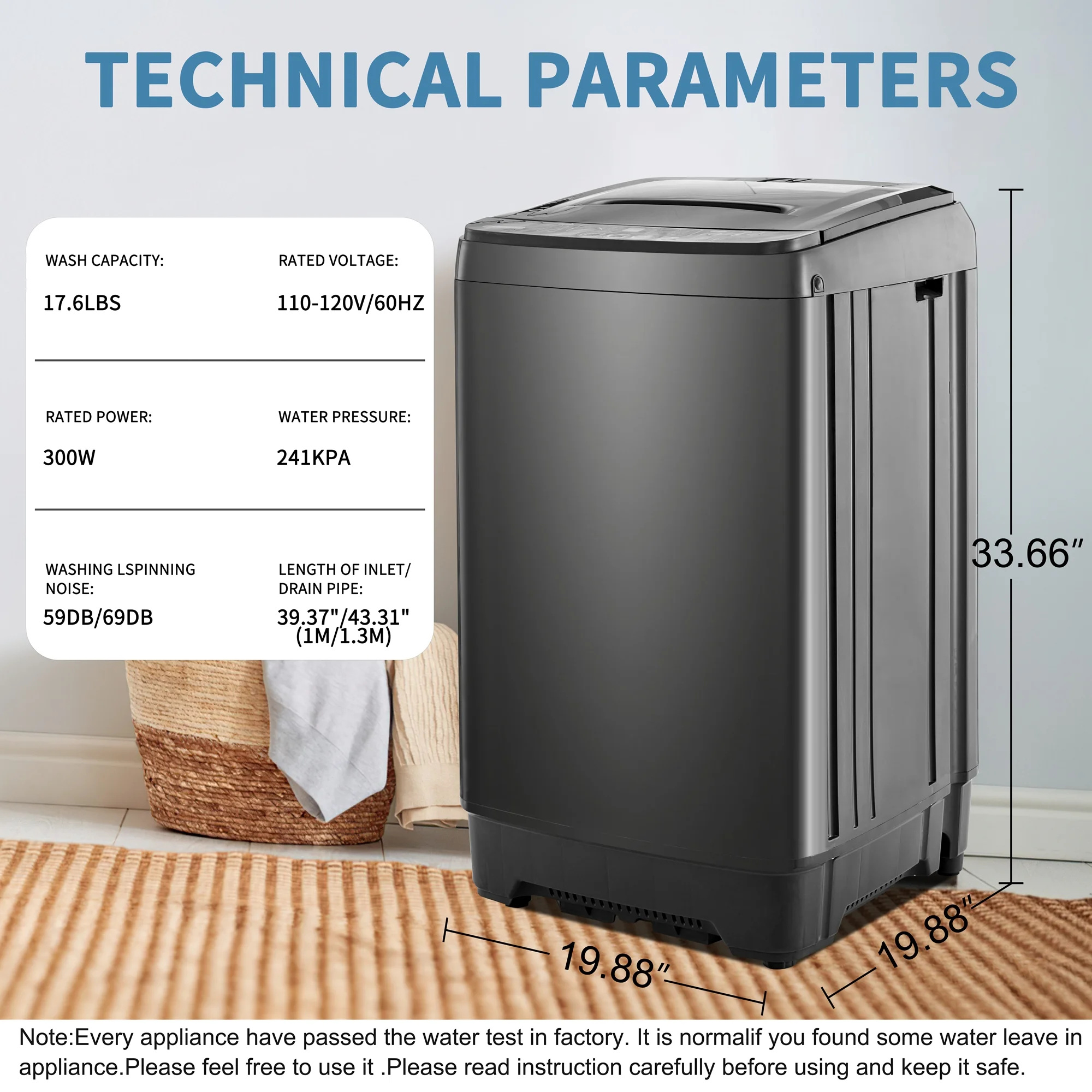 Churanty Small Portable Home Automatic Washer Machine with Drain Pump 17.6 Pounds for Apartments Dorms Laundry - Cheap Fitting