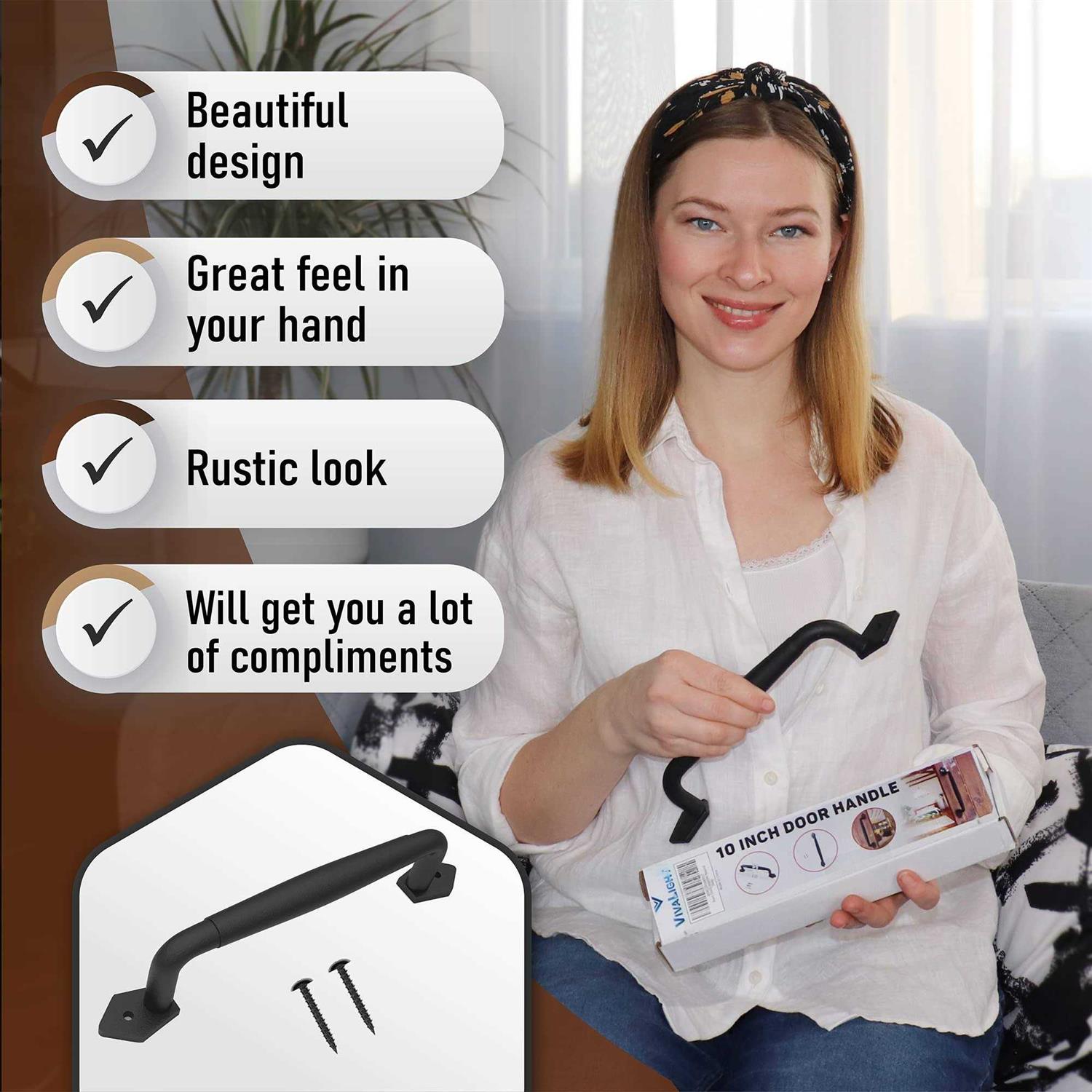 VivaLight Round Rustic Barn Door Handle Solid Steel Sliding - Cheap Fitting