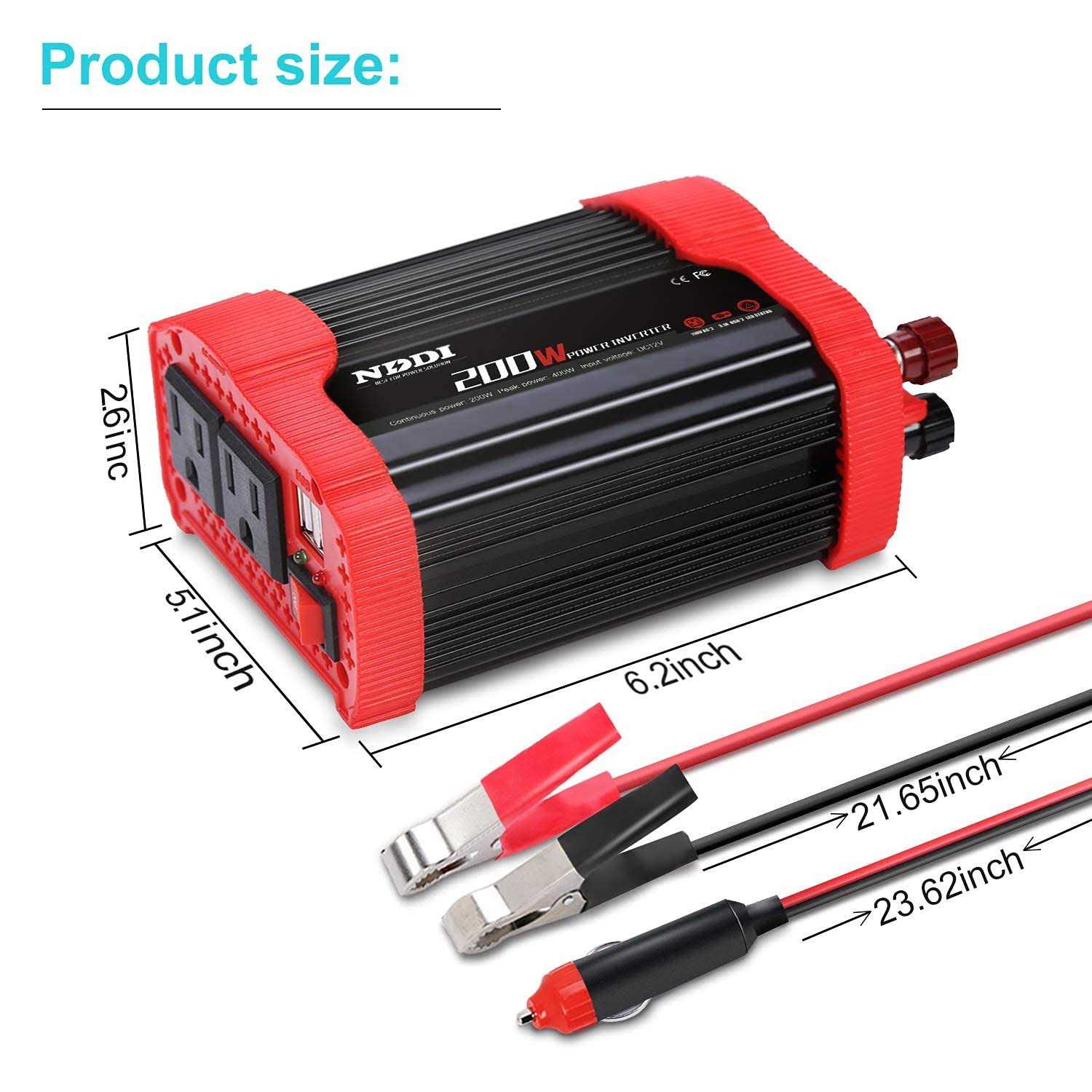 200W Car Power Inverter 12V DC to 110V AC Converter with 3.1 A Dual USB Quick Car Charger Adapter - Cheap Fitting