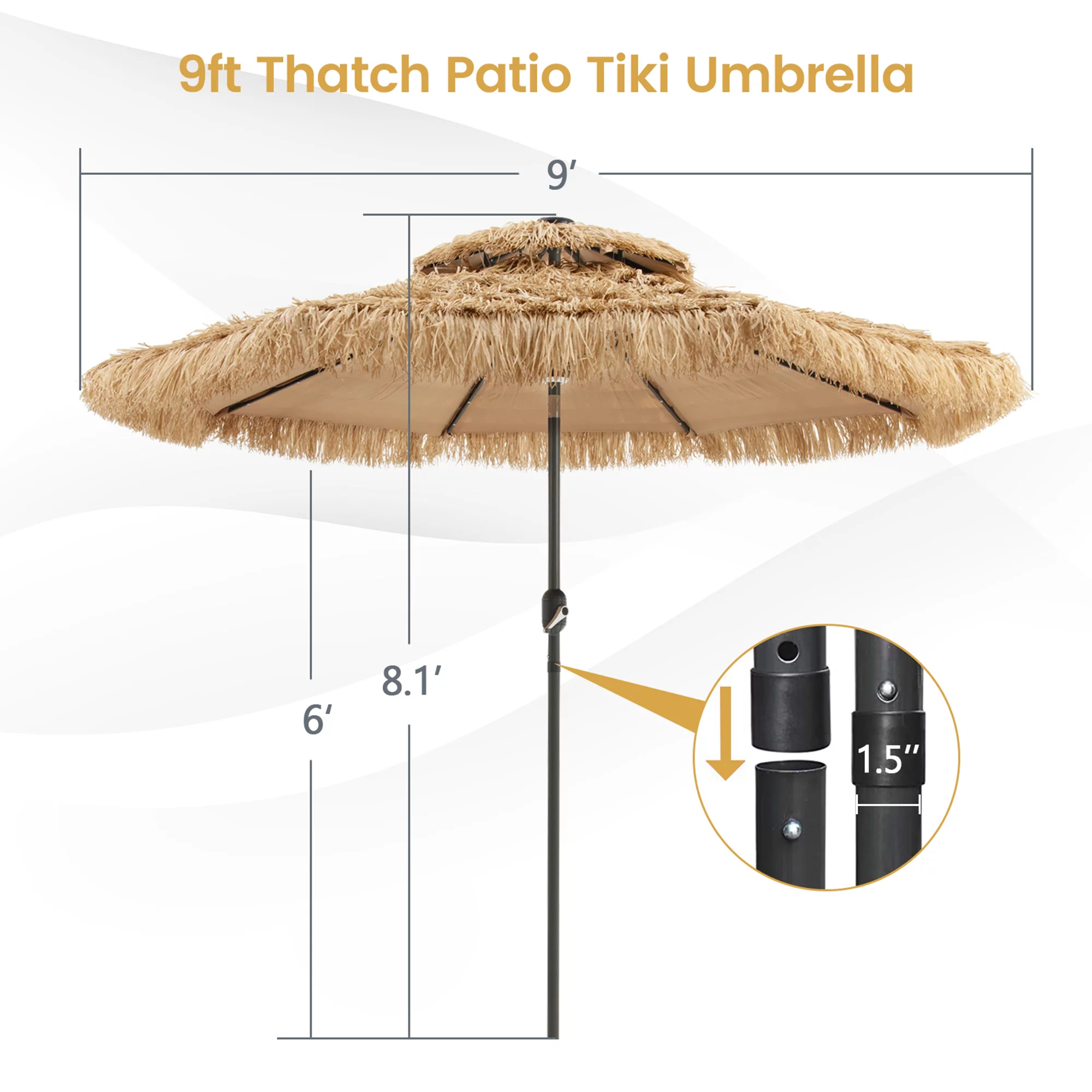 Gymax 9 ft Solar Powered Thatched Tiki Patio Umbrella Beach 2 Tier Hawaiian Crank - Cheap Fitting