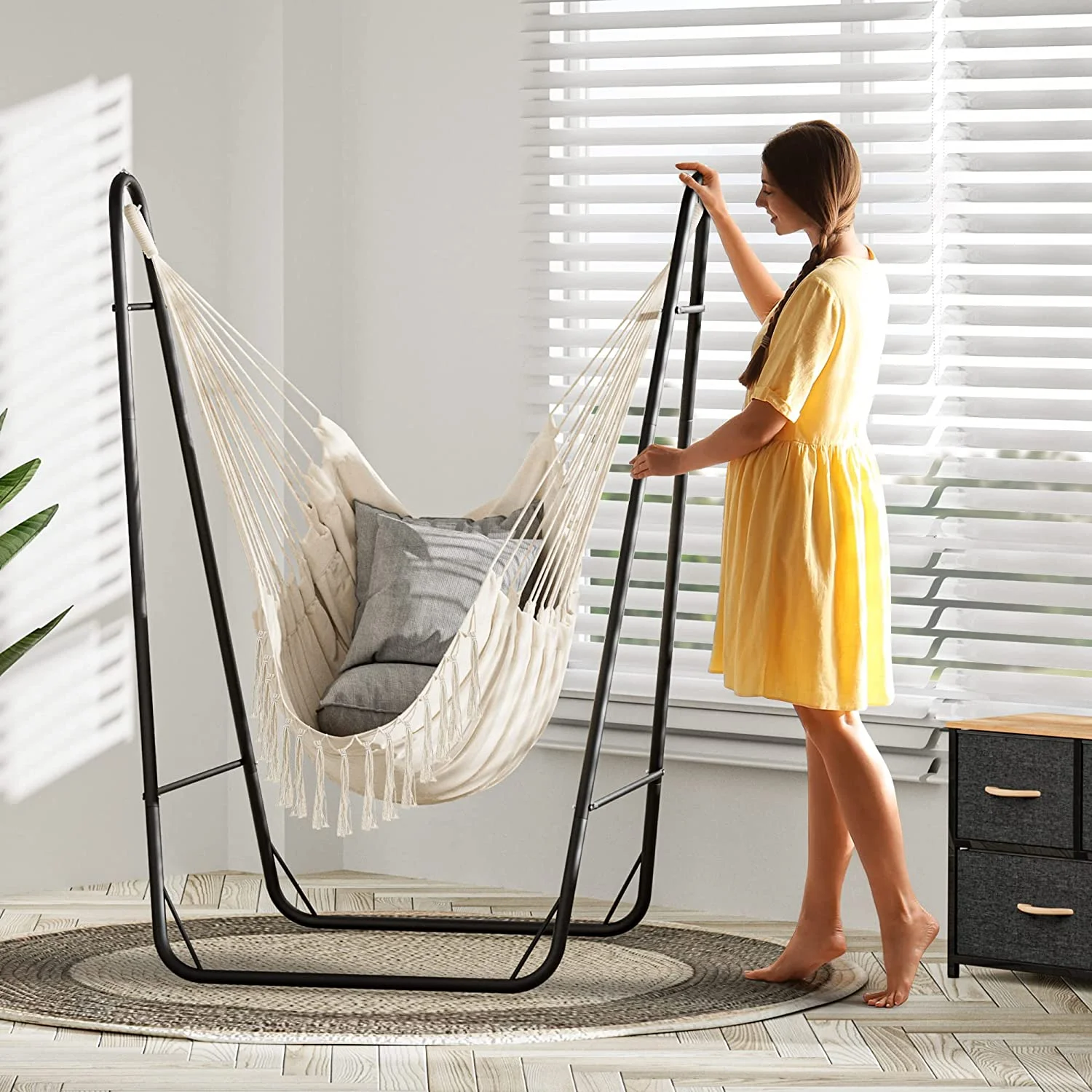 Dextrus Hammock Chair with Stand Heavy Duty with Hanging Swing Chair 330Lbs Indoor Outdoor Swing Stand for Living Room, Garden, Balcony - Cheap Fitting