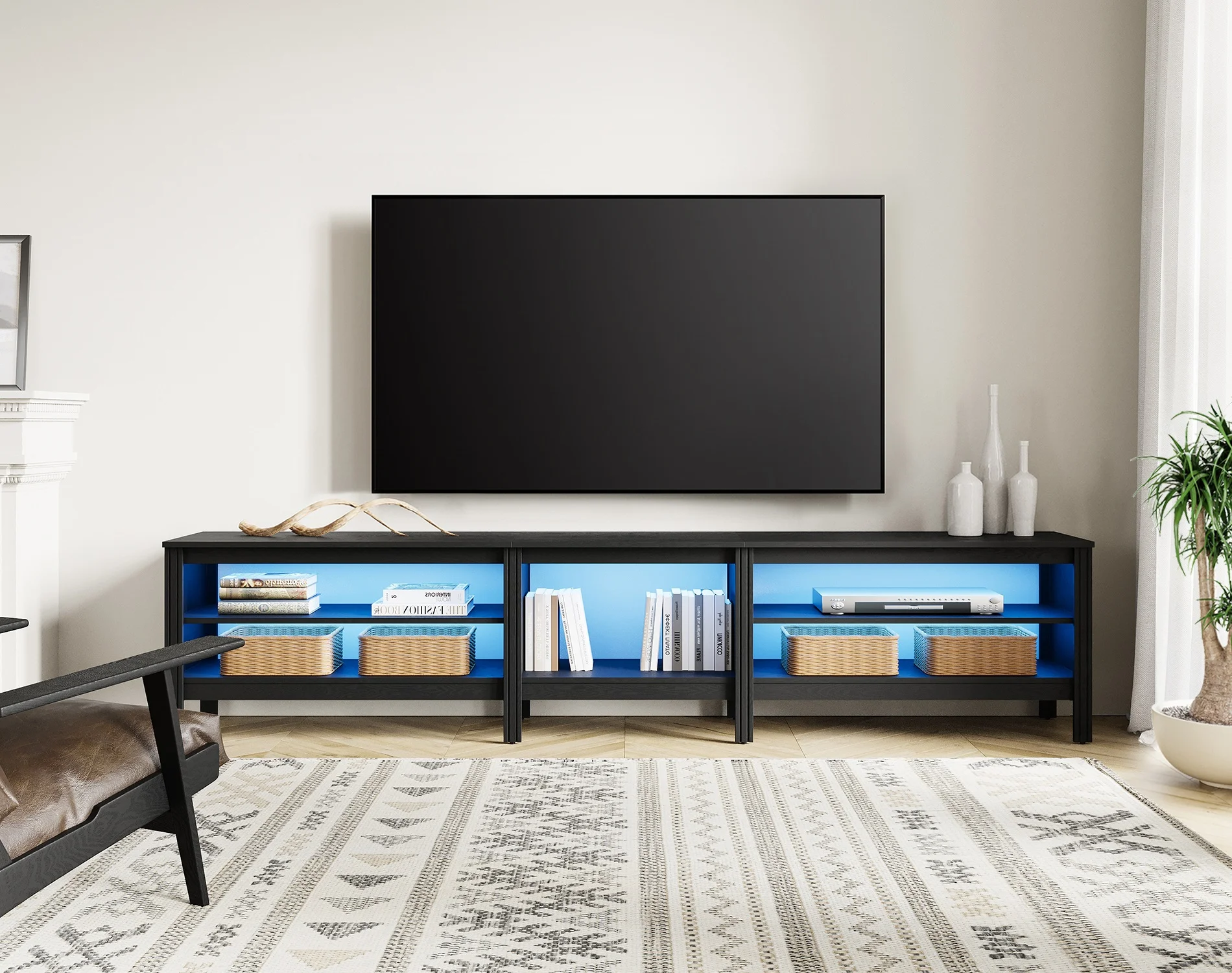 TV Stand for 90 inch TV, Wood Media TV Console Brown Entertainment Center for 85 100 inch TV with 6 Open Shelves for Living Room, 80'' - Cheap Fitting