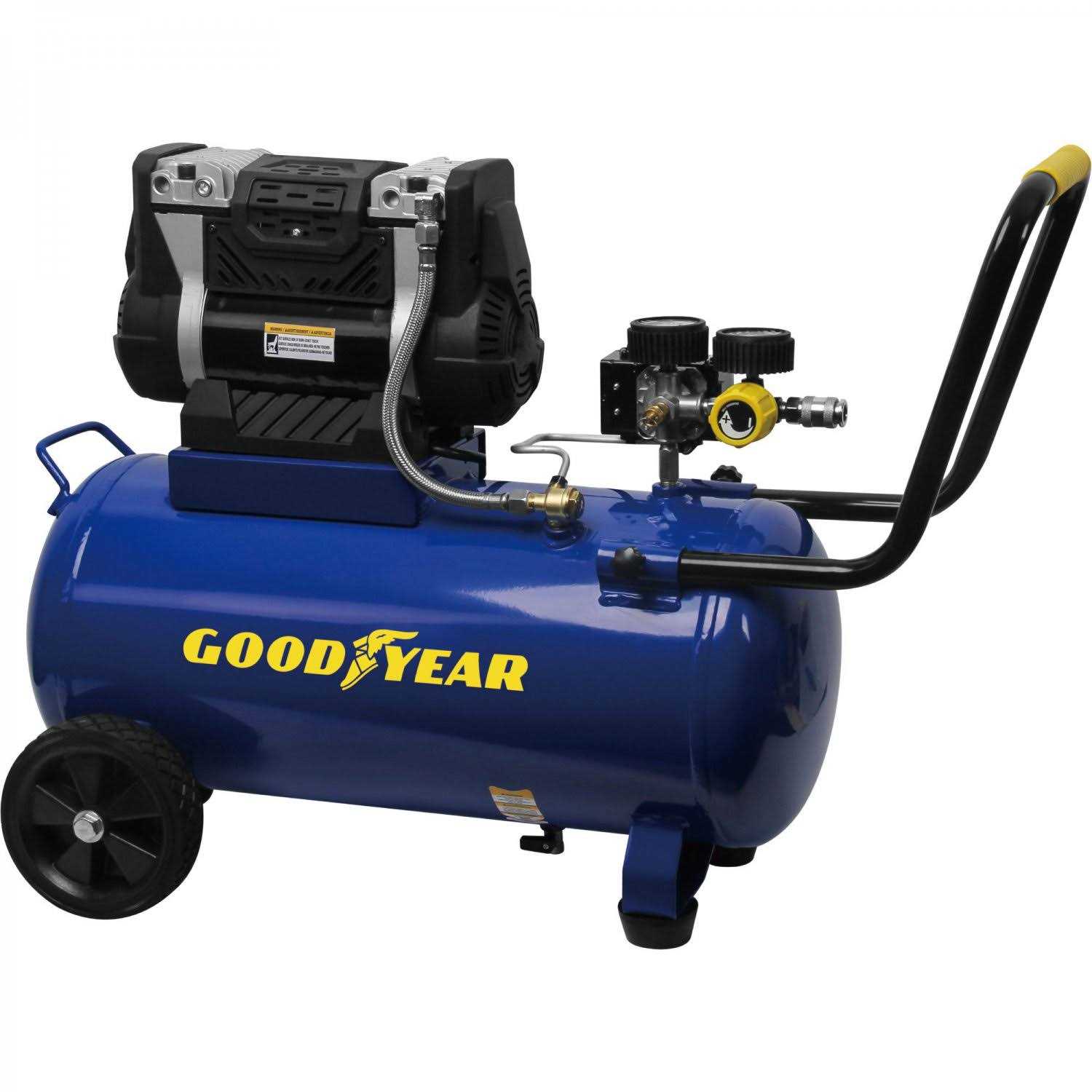Goodyear. 8 Gallon Quiet. Oil-Free Horizontal Air Compressor. Portable with Handle and Wheels - Cheap Fitting