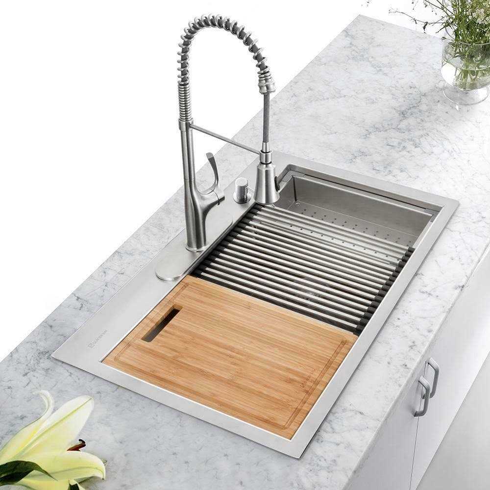 Glacier Bay Zero Radius Drop-in 18G Stainless Steel 2-Hole Single Bowl Workstation Kitchen Sink - Cheap Fitting