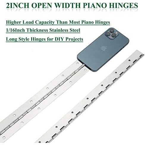 EVANCENT 4Pack Heavy Duty Piano Hinge 2 Open Width x 16 Continuous & Piano Hinges - Cheap Fitting