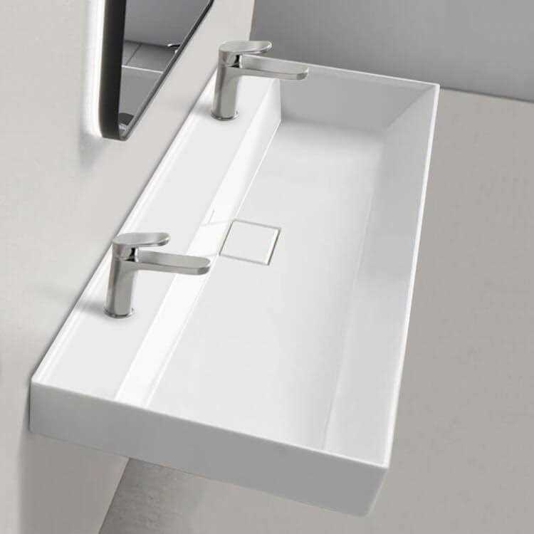 Nameeks Sharp Trough Ceramic Wall Mounted or Drop In Sink CeraStyle 037600-U - Cheap Fitting