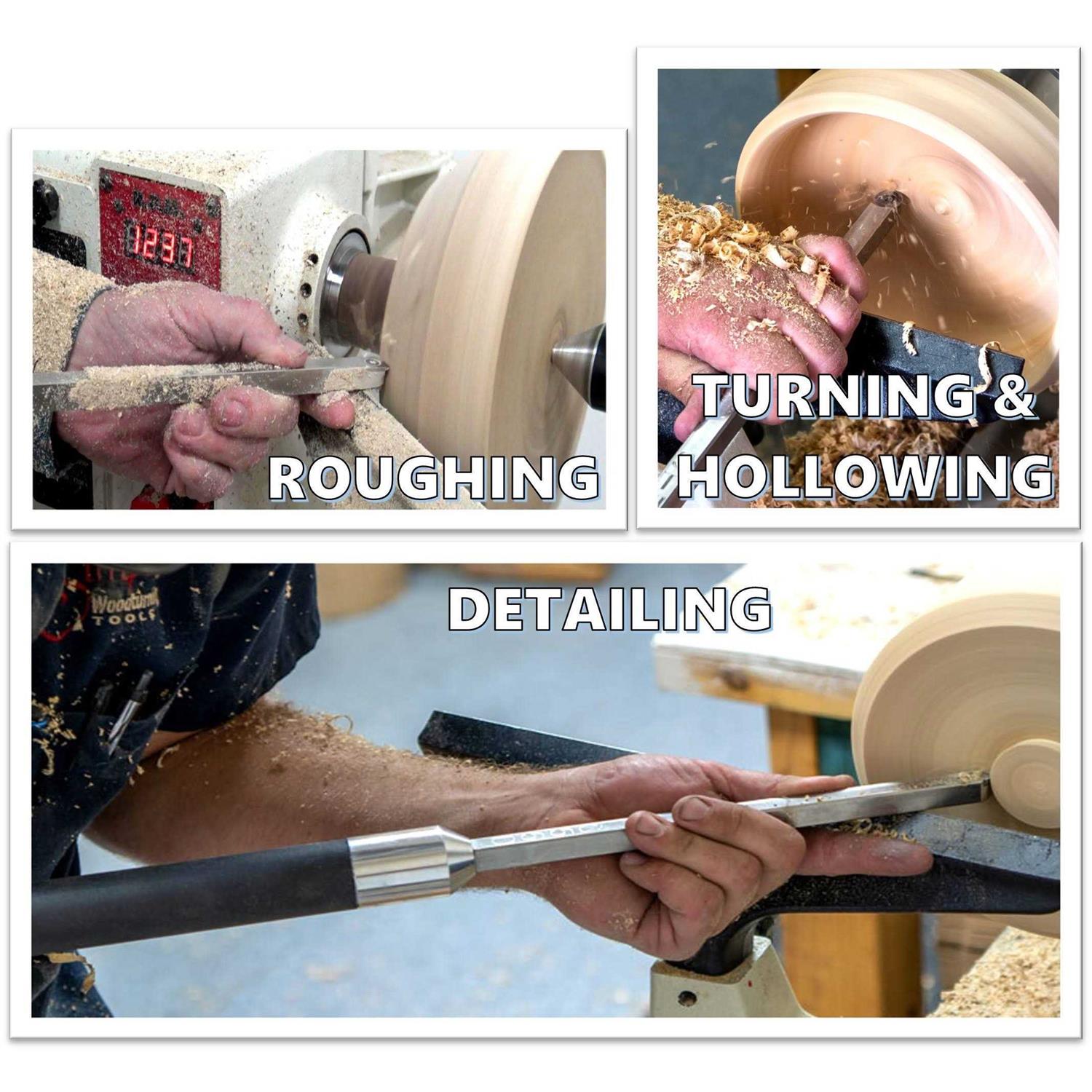 Simple Woodturning Tools Beginners Set of 3 Carbide Turning Tools Hollower Rougher Detailer plus Handle - Cheap Fitting