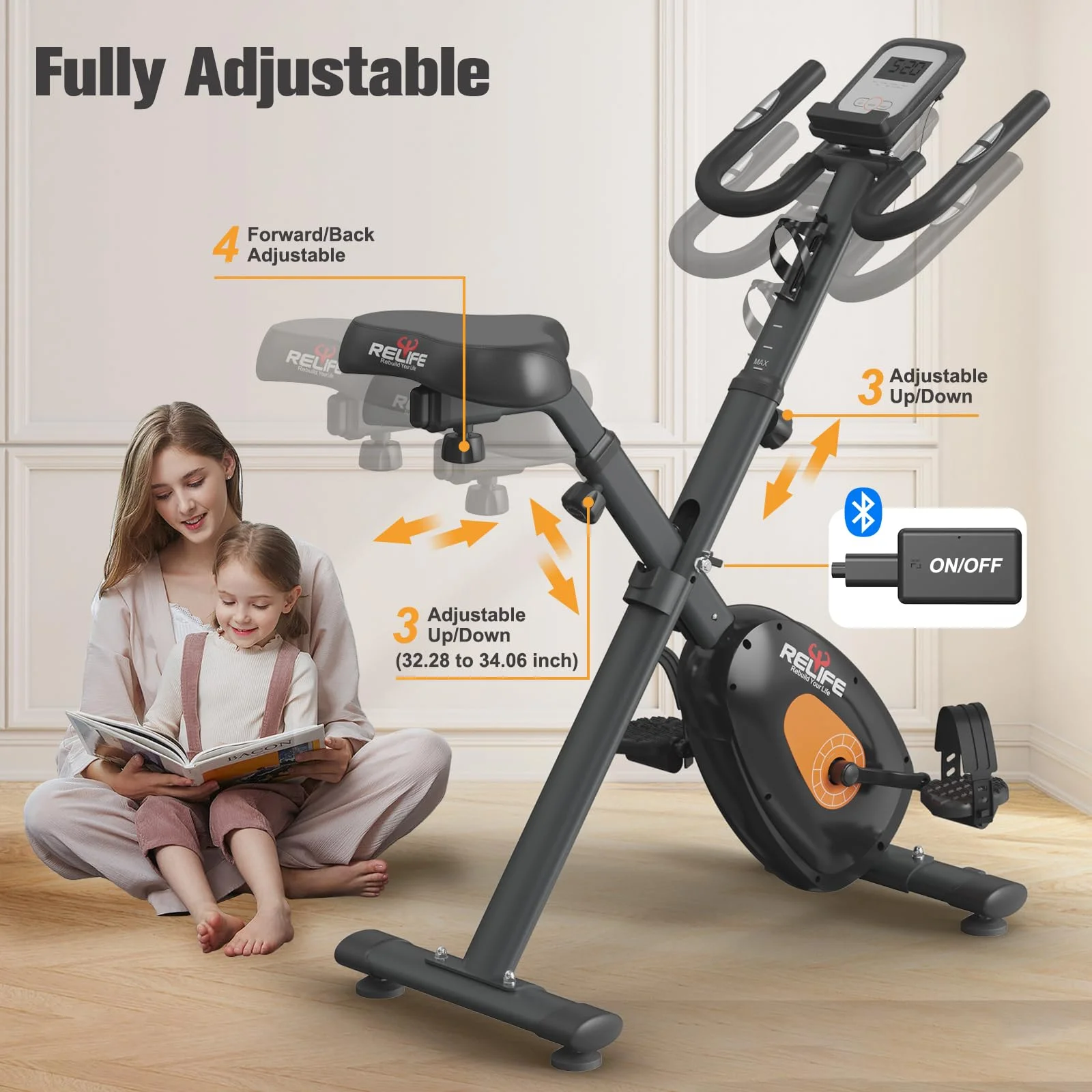 Relife Sports Upright  Exercise Bike with Fitness APP Foldable Stationary Bike for Home Gym , Black - Cheap Fitting
