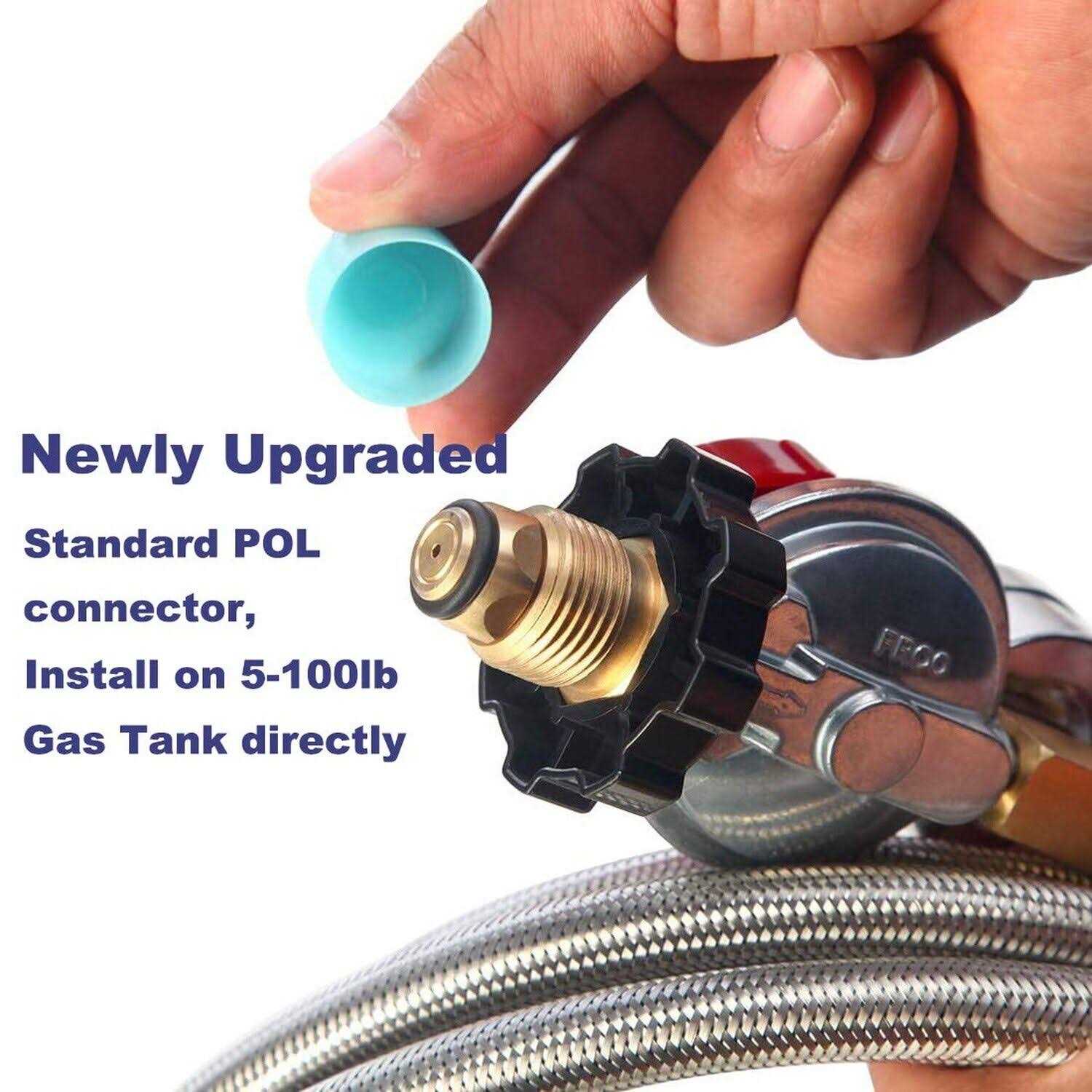 LONGADS 12 Foot High Pressure Adjustable Propane Regulator 0-30 PSI with Gauge 0~60PSI Gas Flow Indicator - Cheap Fitting