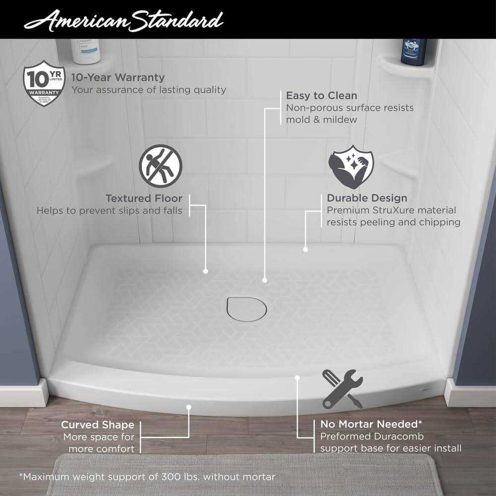 American Standard Ovation Curve 48 in. L x 30 in. W Alcove Shower Pan Base with Center Drain - Cheap Fitting