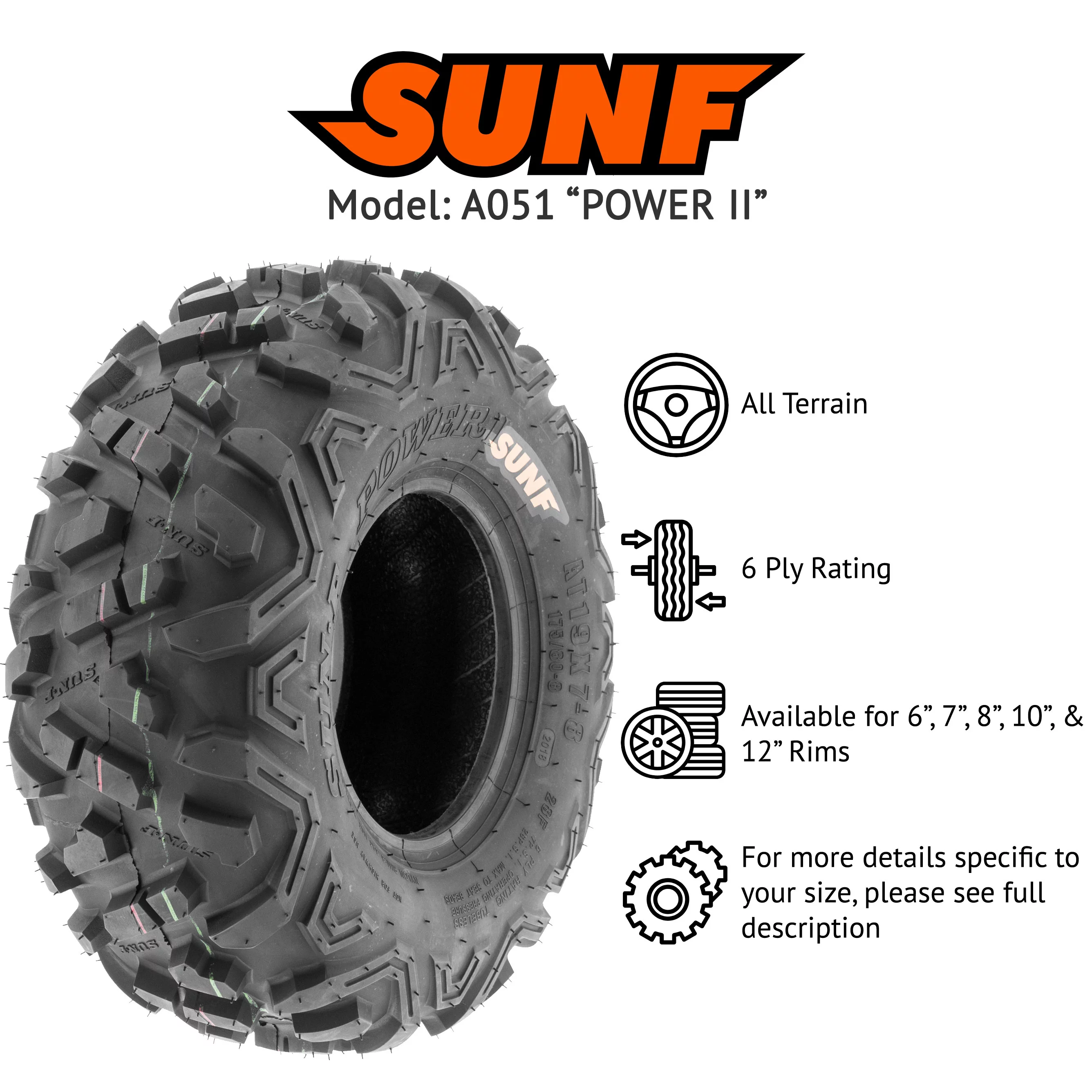 SunF All Terrain ATV UTV Tires 22x7-11 22x7x11 6 PR A051 (Single) - Cheap Fitting