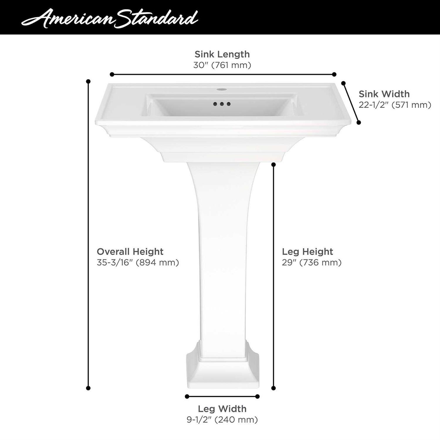 American Standard 297100.02 Town Square S Pedestal Sink-Center Hole Only 0297100.020 - Cheap Fitting