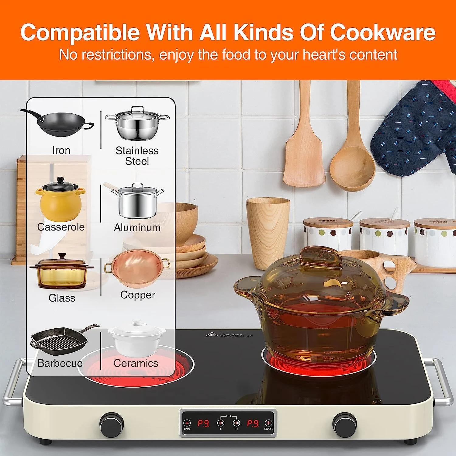 Electric Cooktop, 2200W Electric Stove 2 Burners with Knob Control, 9 Heating Levels, Hot Surface Indicator, Timer, Hot Plates for Cooking - Cheap Fitting