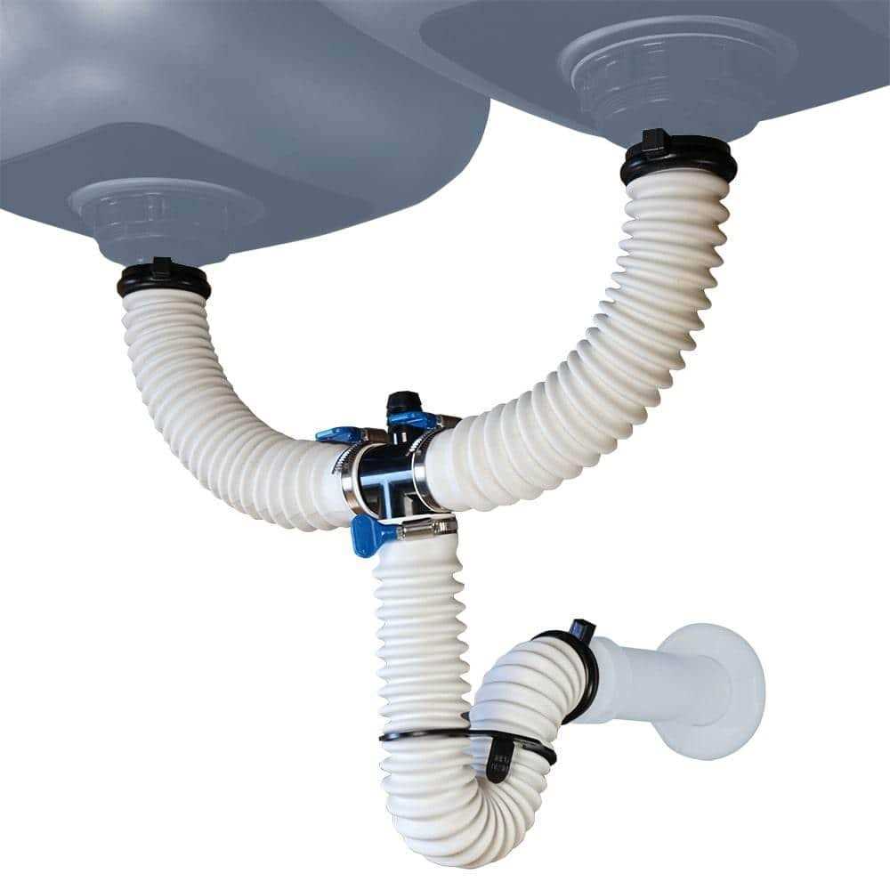 Simple Drain 4000808 1.5 in. Textured Brass & Rubber Double Sink Drain Kit White - Cheap Fitting