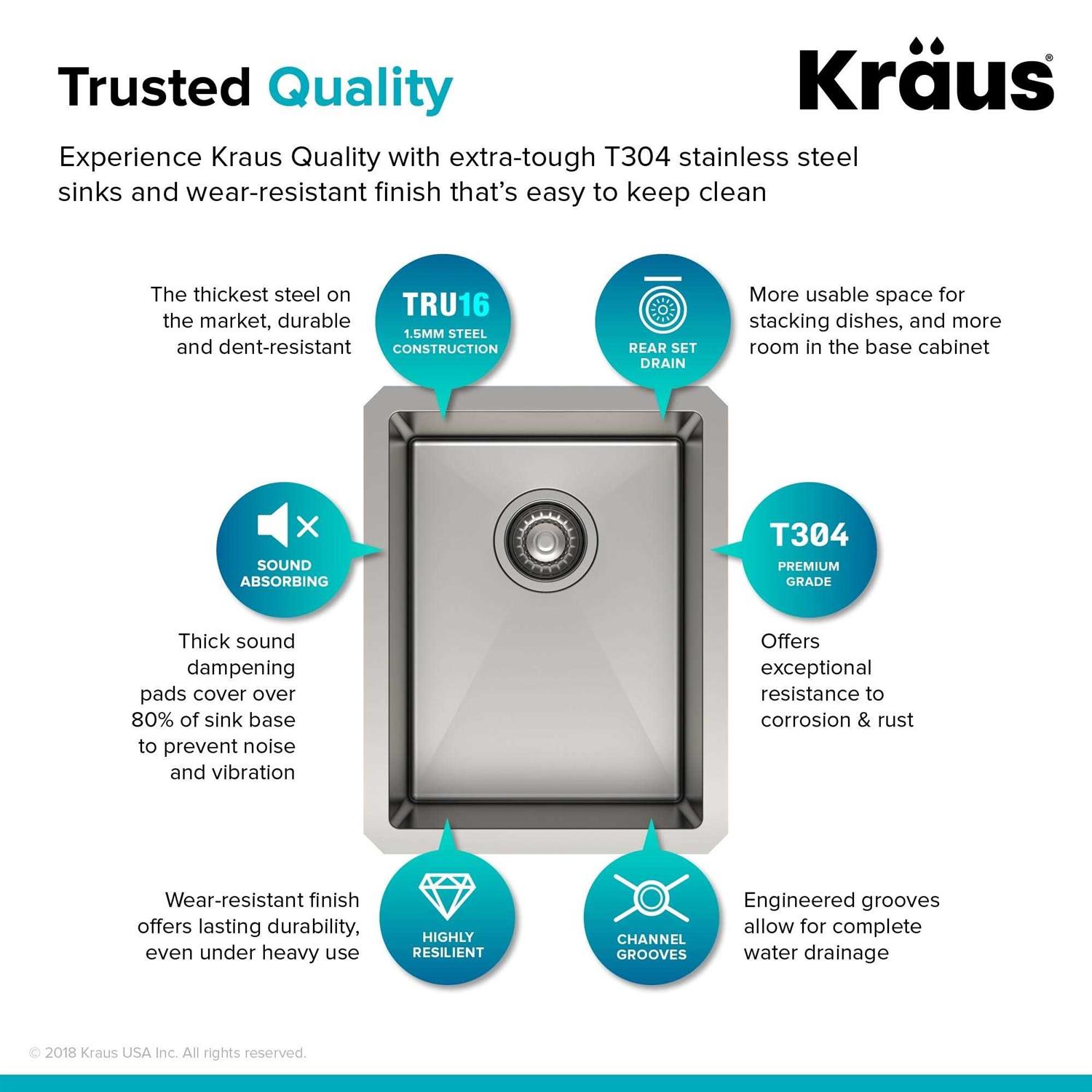 Kraus Standart PRO 10 Undermount 16 Gauge Stainless Steel Single Bowl Bar Prep Kitchen Sink KHU101-10 - Cheap Fitting