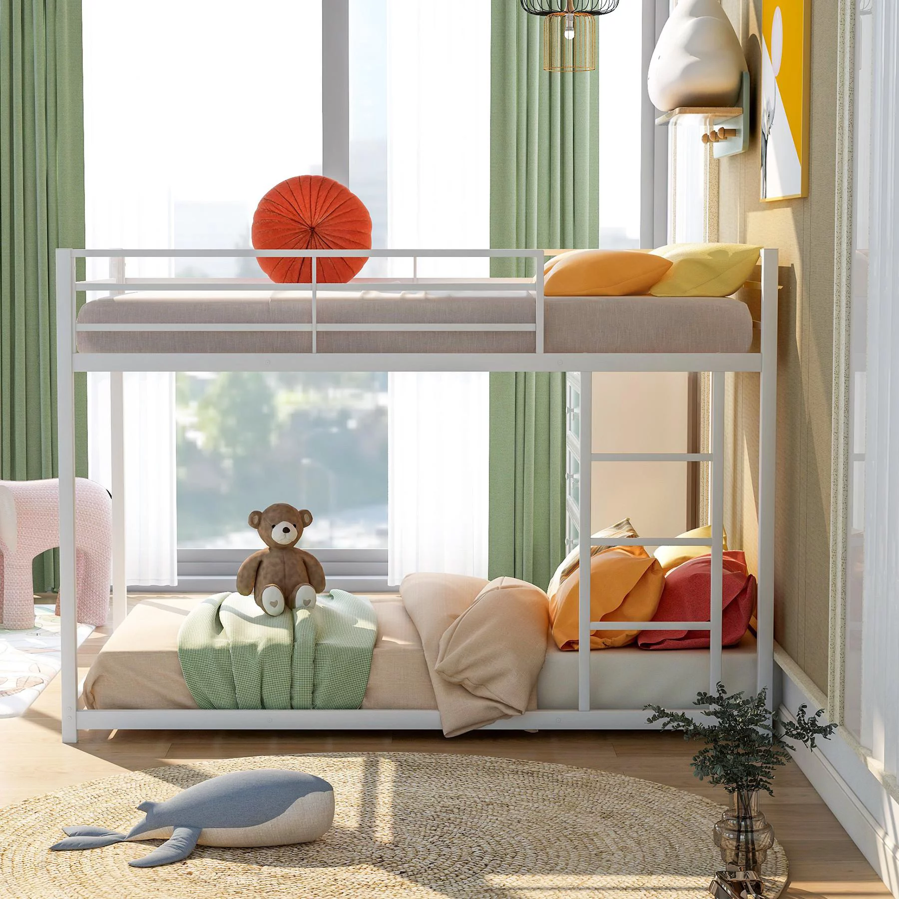 Full over Full Low Bunk Bed for Kids Teens Adults, Metal Bunk Bed Frame with Ladder and Safety Guardrails, Load-Bearing 350lb, Noise Free, Black 77.1''Lx55.9''Wx53.7''H - Cheap Fitting