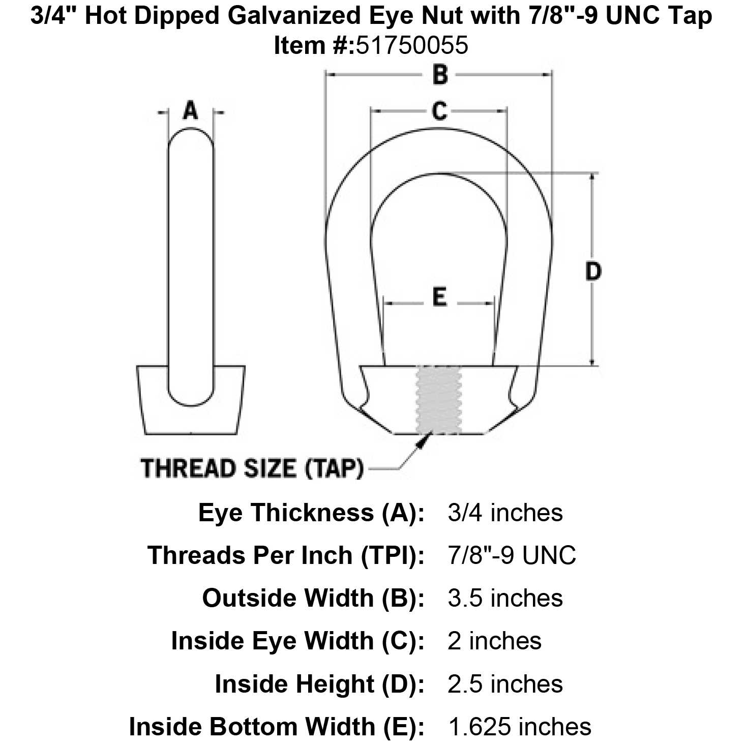 Hot Dipped Galvanized Eye Nut UNC Tap - Cheap Fitting