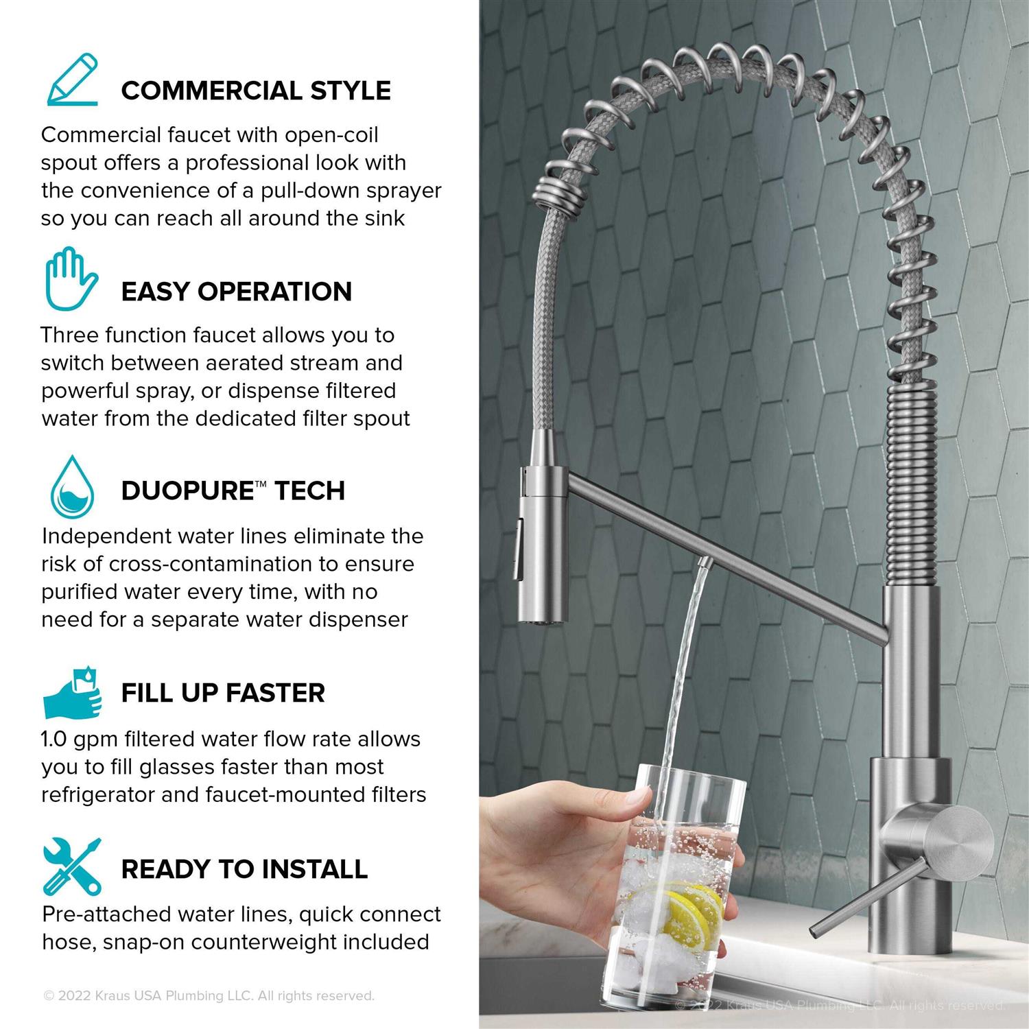 Kraus Oletto 2-in-1 Commercial Style Pull-Down Single Handle Water Filter Kitchen Faucet KFF-2631 - Cheap Fitting