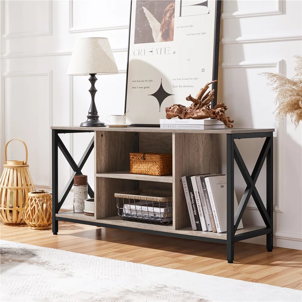 SmileMart 47inch Industrial Wooden TV Stand with Storage for Living Room, Gray - Cheap Fitting