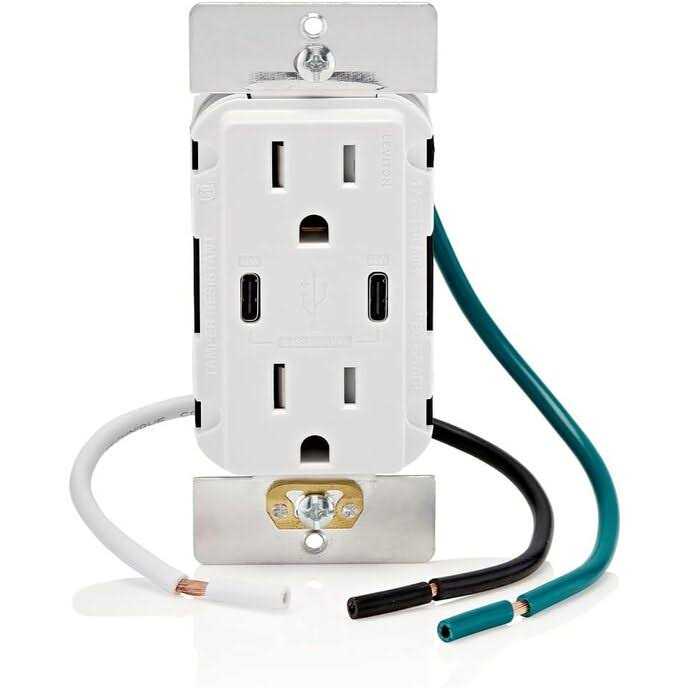Leviton T5636-W 60W USB Dual Type-C/C Power Delivery In-Wall Charger with 15A Tamper-Resistant Outlet - Cheap Fitting