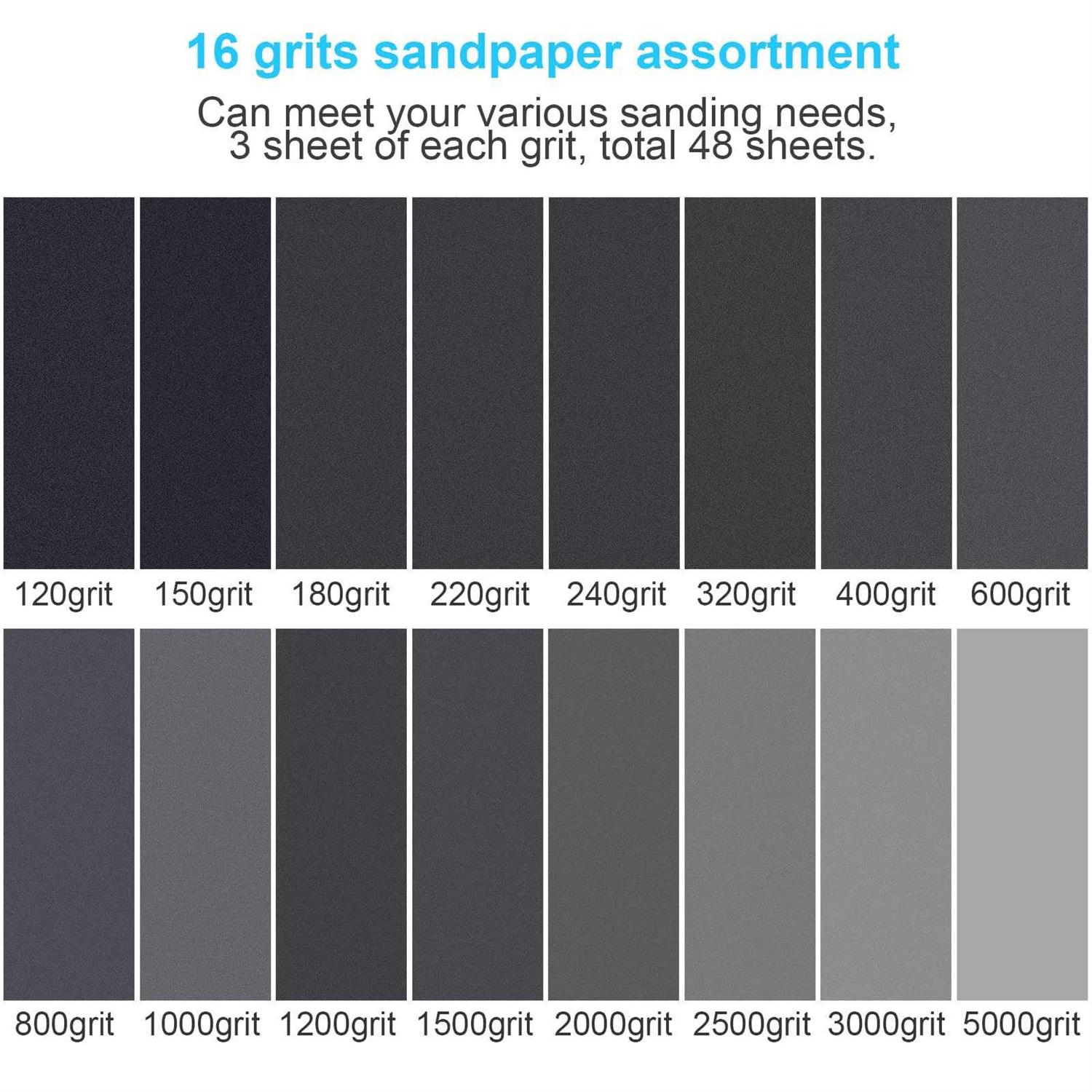 YXYL Sand Paper 48 PCS Sandpaper 120 to 5000 Assorted Grit Sandpaper Sheets - Cheap Fitting