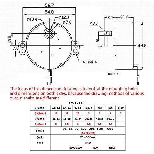 Fielect Synchronous Motor AC 12V 5-6RPM Turntable Motor CW/CCW Direction 4W TYC-50 Double Flat Tapping Shaft - Cheap Fitting