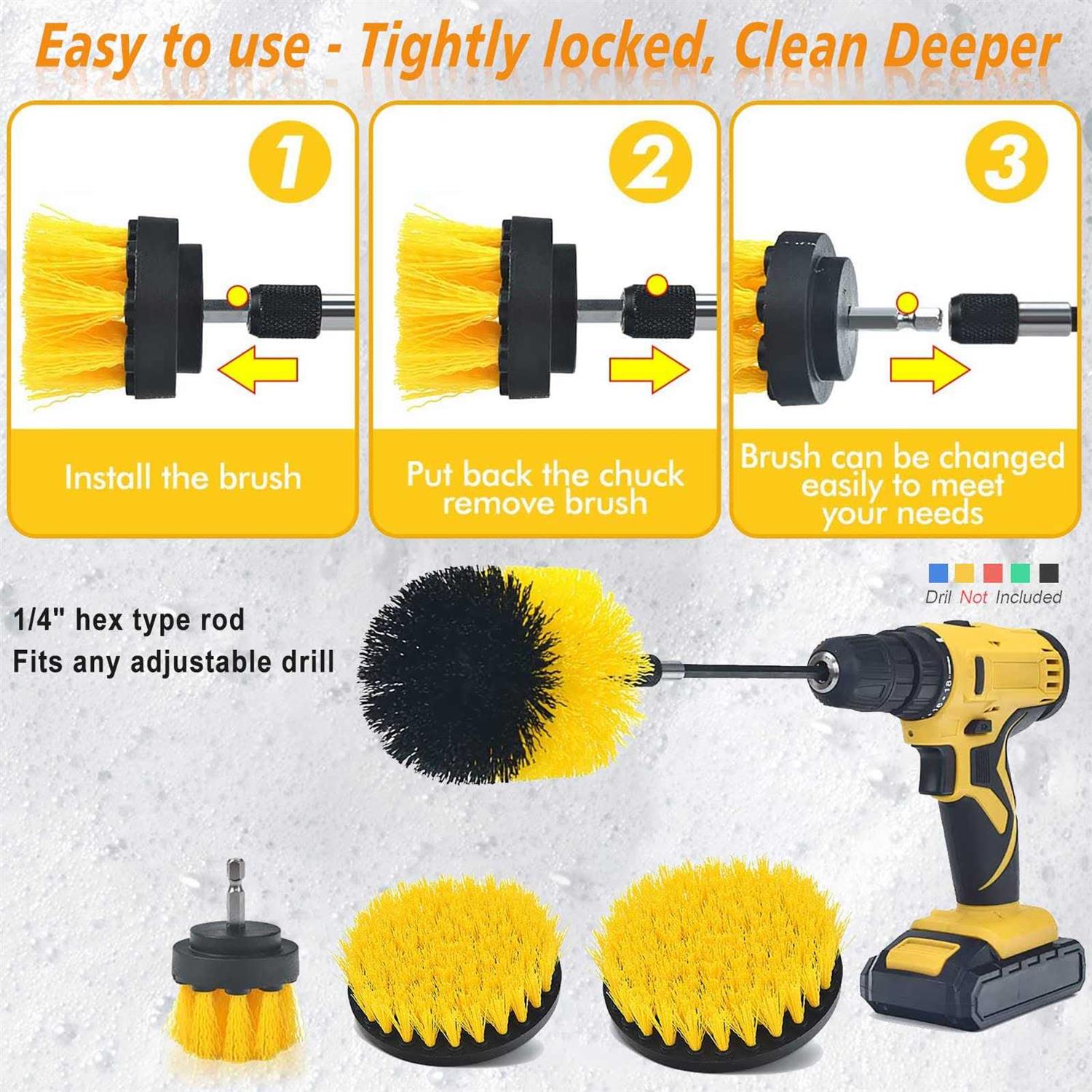 Shieldpro Drill Brush Attachment Set,Power Cleaning Scrub Brush,All Purpose Drill Brushes with Extend Long Attachment for Bathroom and Kitchen Surface - Cheap Fitting