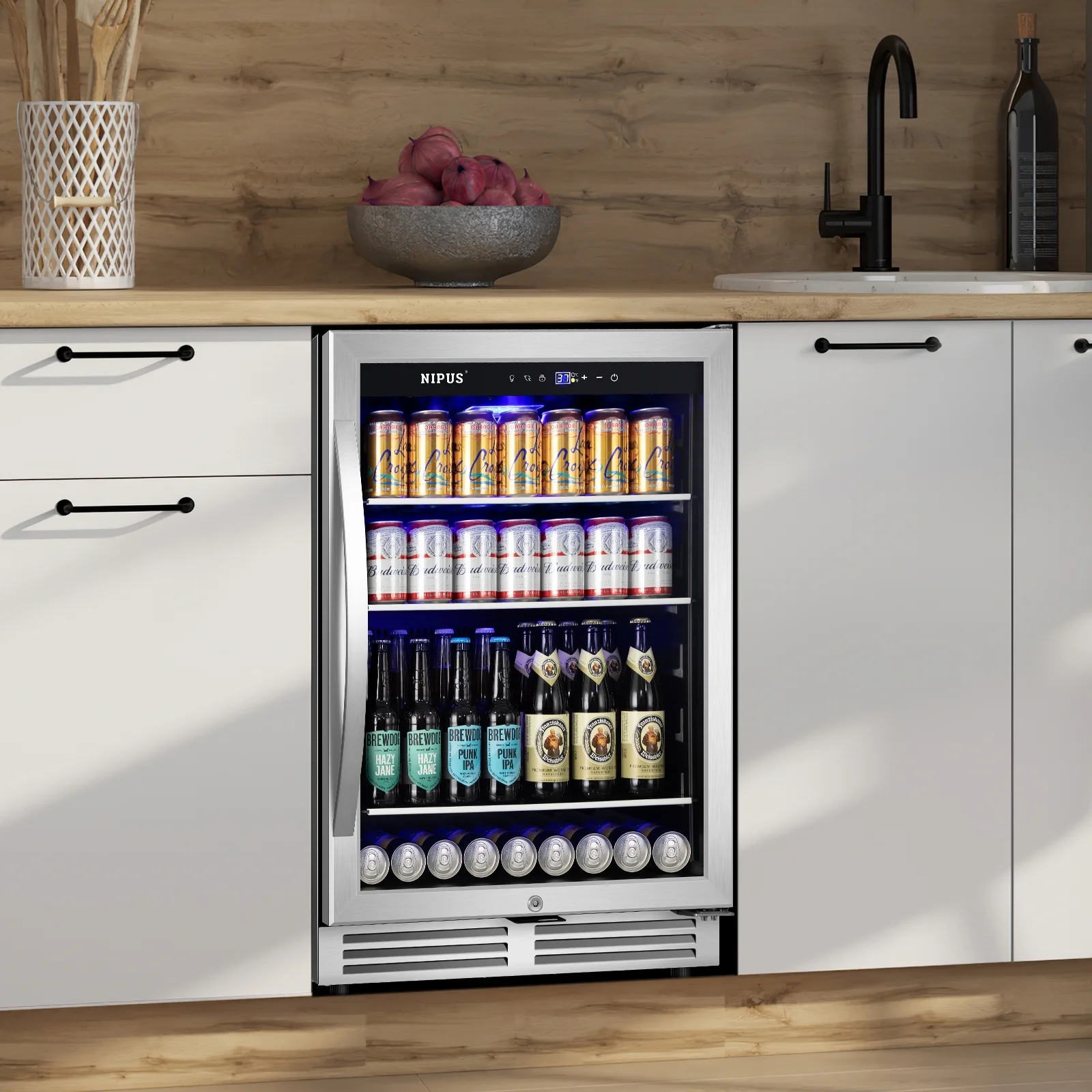 Nipus 24 inch Beverage Refrigerator Cooler 140 Can Beer Fridge Beverage Wine Cooler for Soda Beer or Wine Drink Dispenser - Cheap Fitting