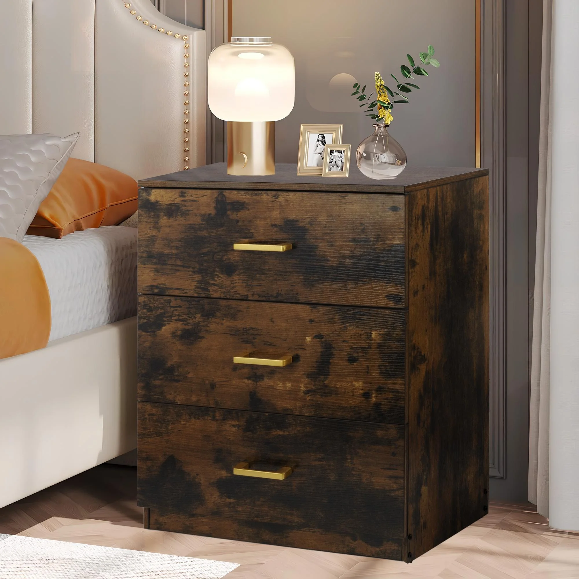 Sesslife New Upgrade Nightstand, Modern Wood Nightstand with 3 Drawers, Wood Bedside Table Night Stand for Bedroom, Black - Cheap Fitting