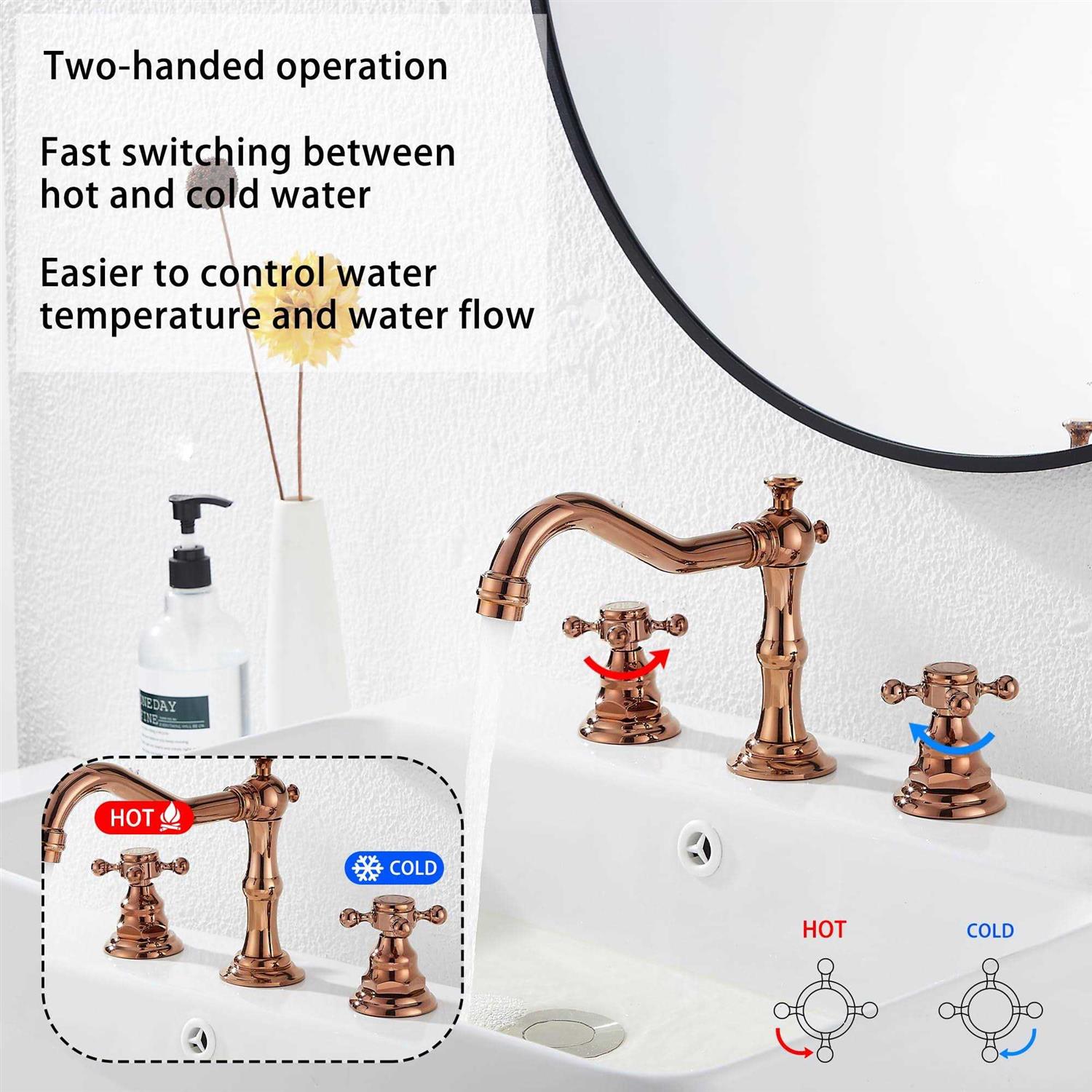 GGStudy Handles 3 Holes Widespread Bathroom Sink Faucet Basin Mixer Tap Faucet Matching Metal Pop Up - Cheap Fitting