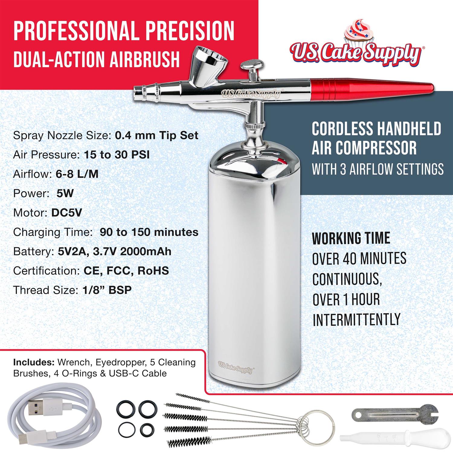 U.S. Cake Supply Complete Cordless Handheld Airbrush Cake Decorating System - Cheap Fitting