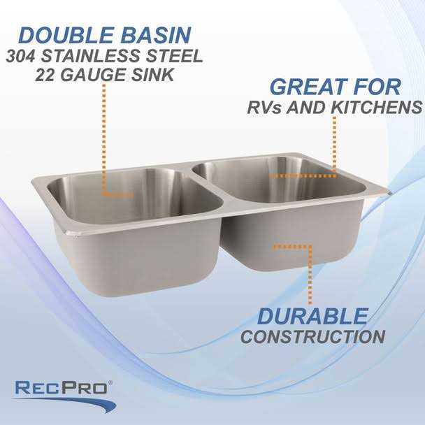 Recpro RV Stainless Steel Sink 27x16x17 Double RV Kitchen Sink - Cheap Fitting