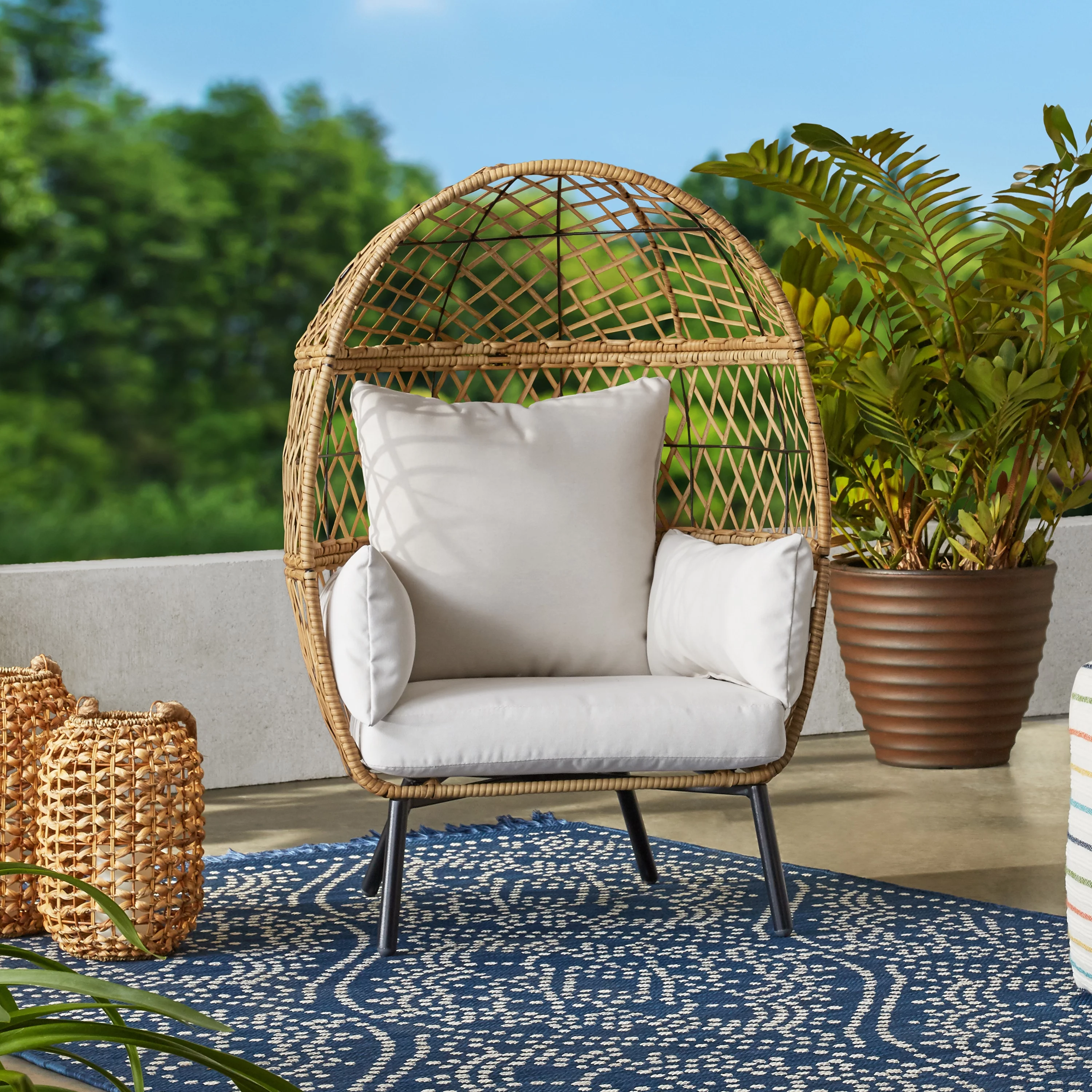 Better Homes & Gardens Ventura Outdoor Wicker Stationary Kid's Egg Chair, Natural - Cheap Fitting
