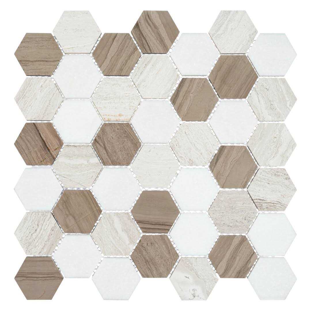 Andova Channing Hex Brown/Tan 12 in. x 12 in. Geometric Natural Stone Mosaic Wall Floor Tile - Cheap Fitting