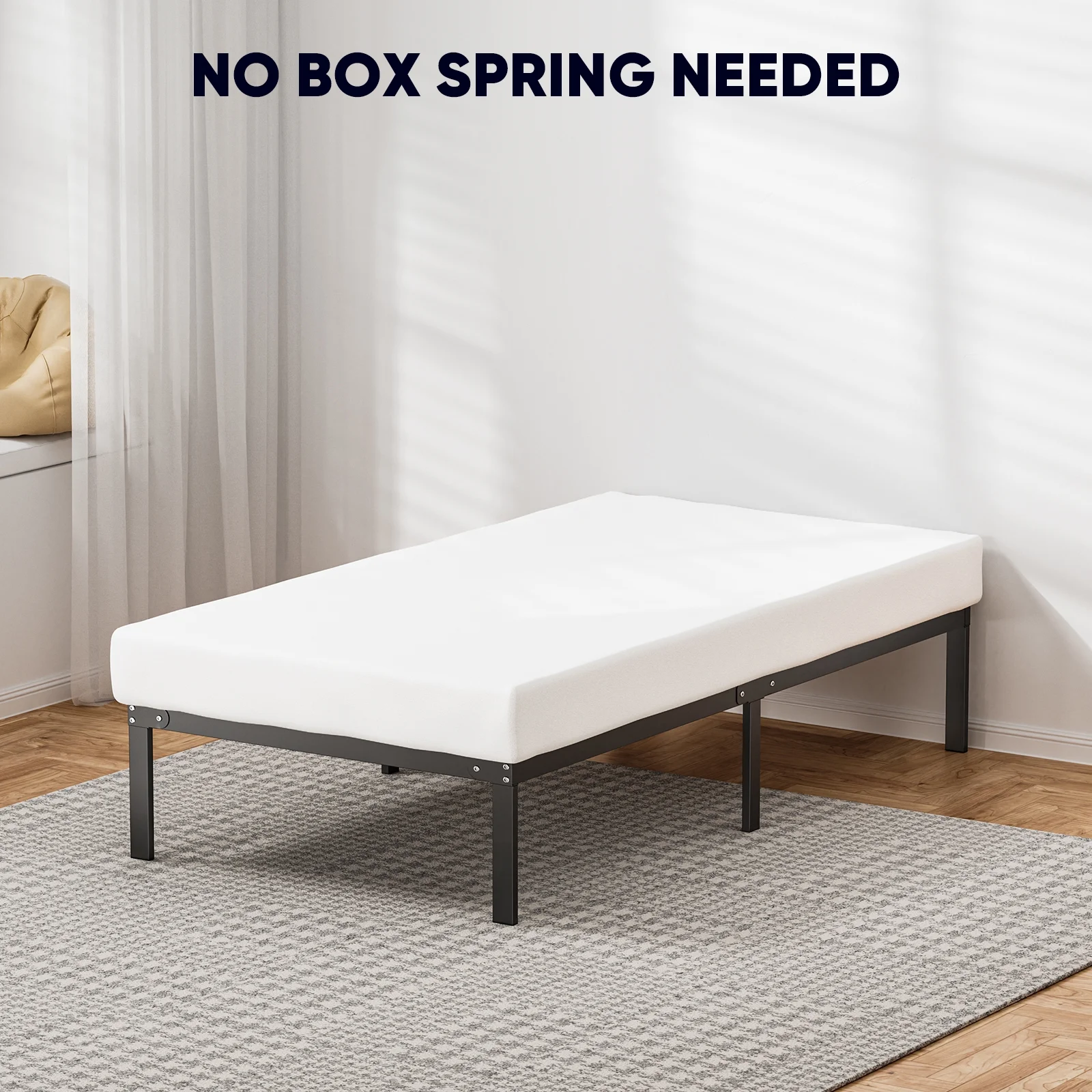 Queen Size Metal Platform Bed Frame, Heavy Duty Mattress Foundation with Steel Slats Support, No Box Spring Needed, Black - Cheap Fitting